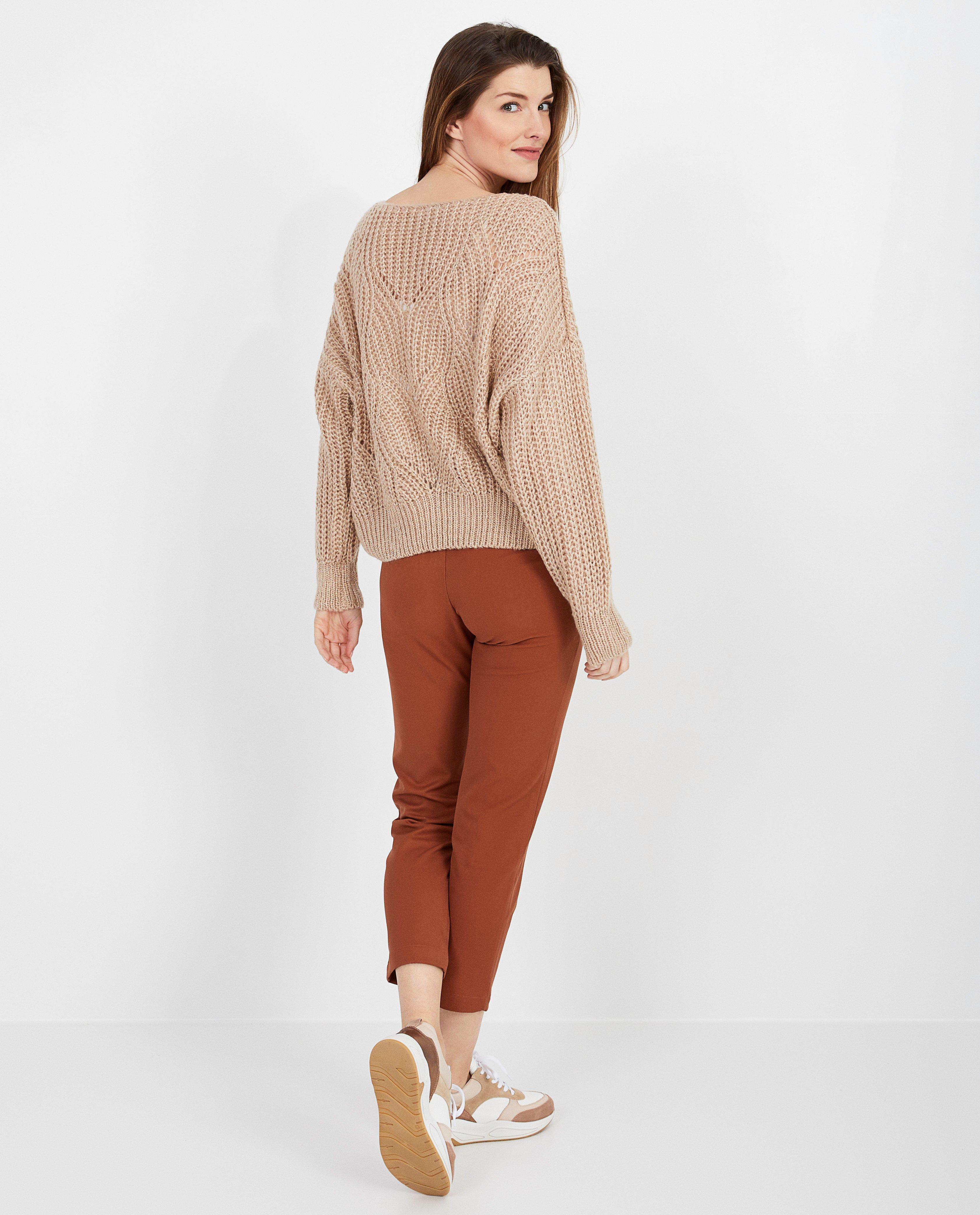 Truien - Beige trui met ajourpatroon