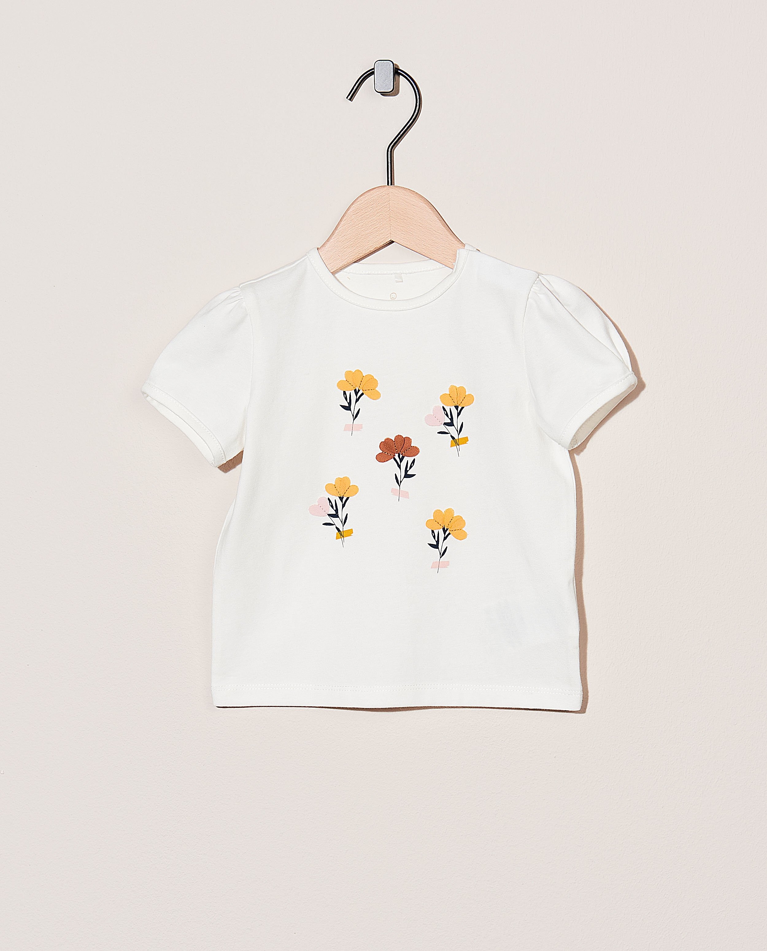 T-shirt blanc en coton bio - à petites fleurs - Cuddles and Smiles