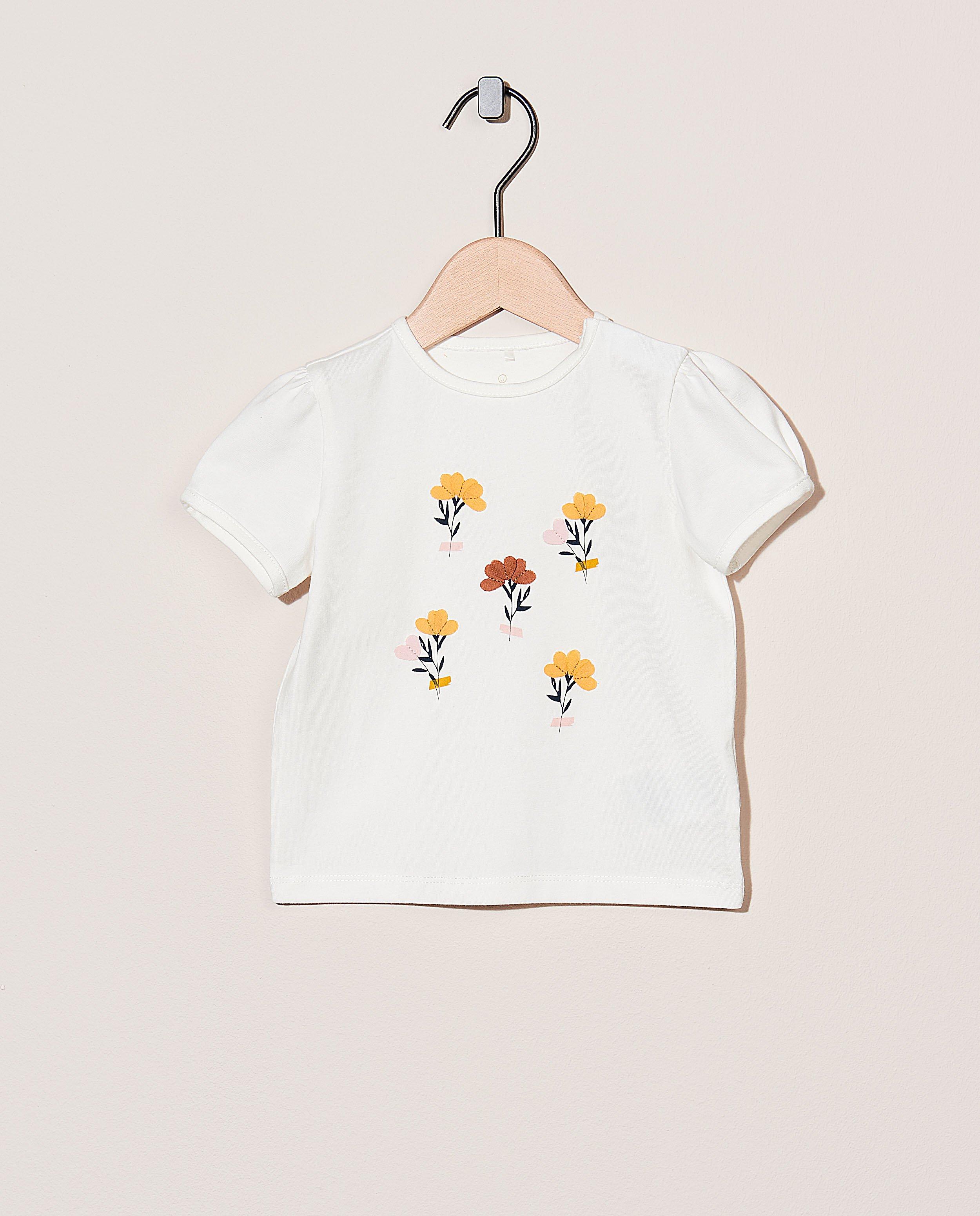T-shirt blanc en coton bio - à petites fleurs - Cuddles and Smiles