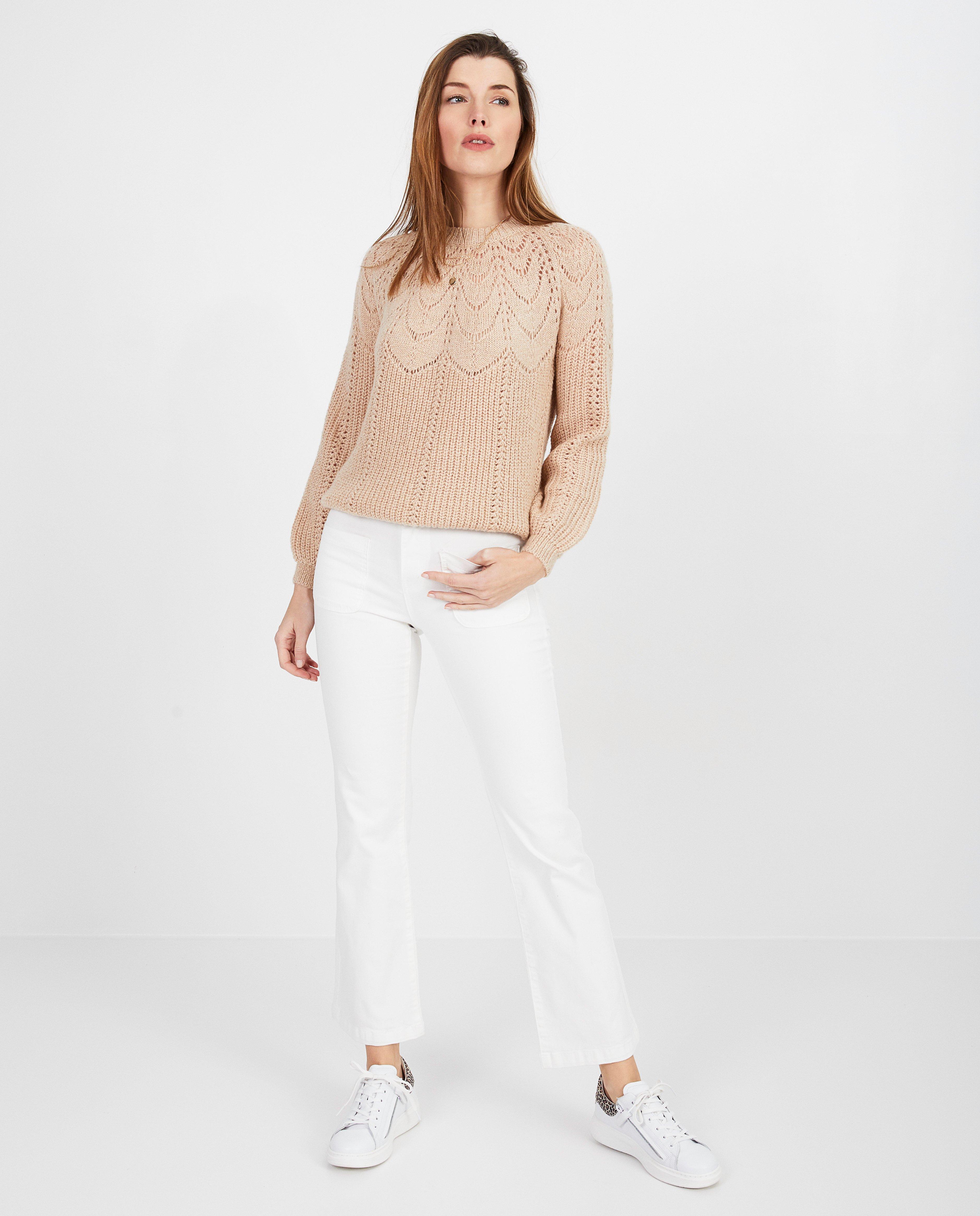 Beige trui met ajour - en metaaldraad - Paris