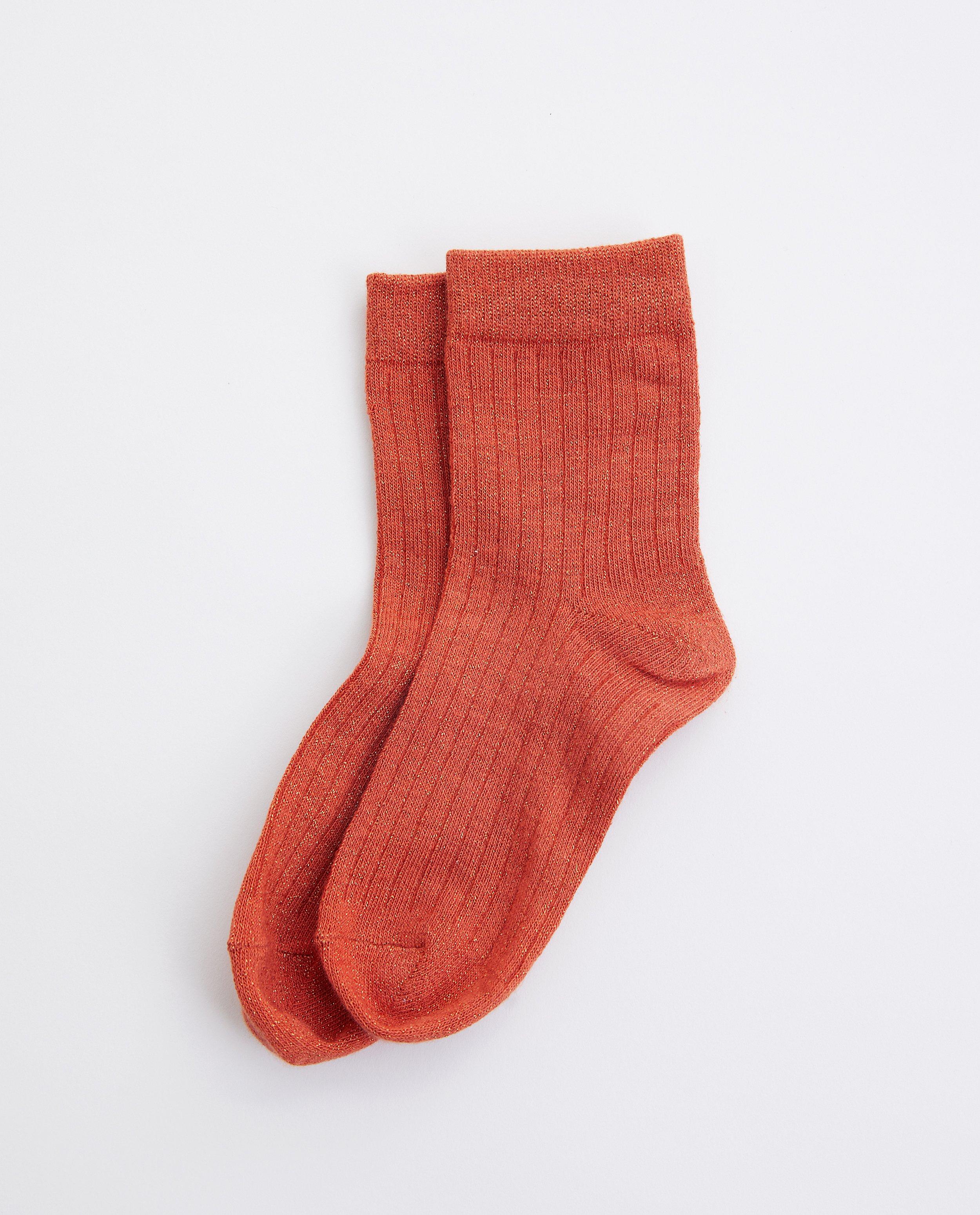Chaussettes orange, fil métallisé - et motif à relief sur toute la surface - JBC