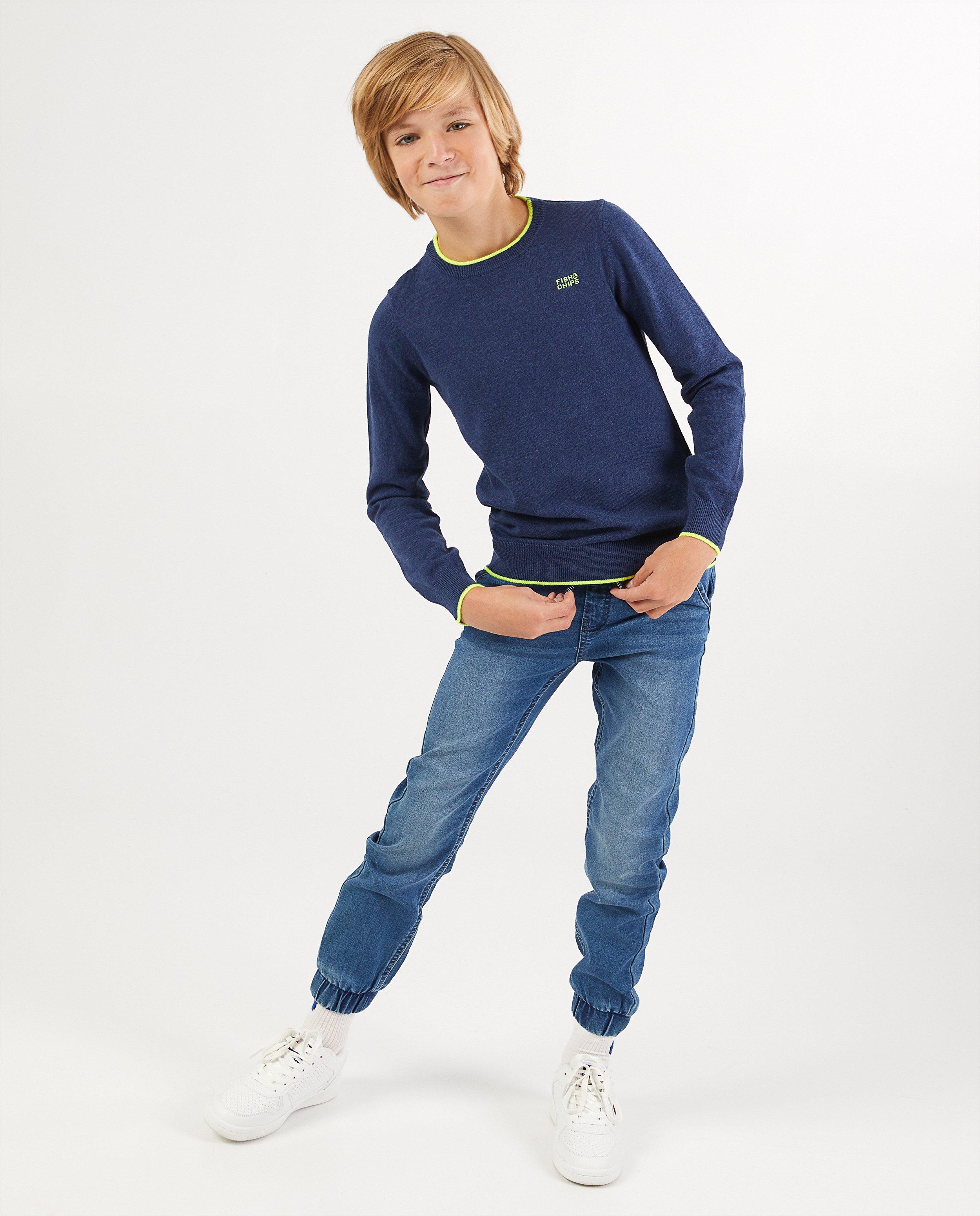 Jeans bleu clair en sweat denim - avec bord élastique - Fish & Chips