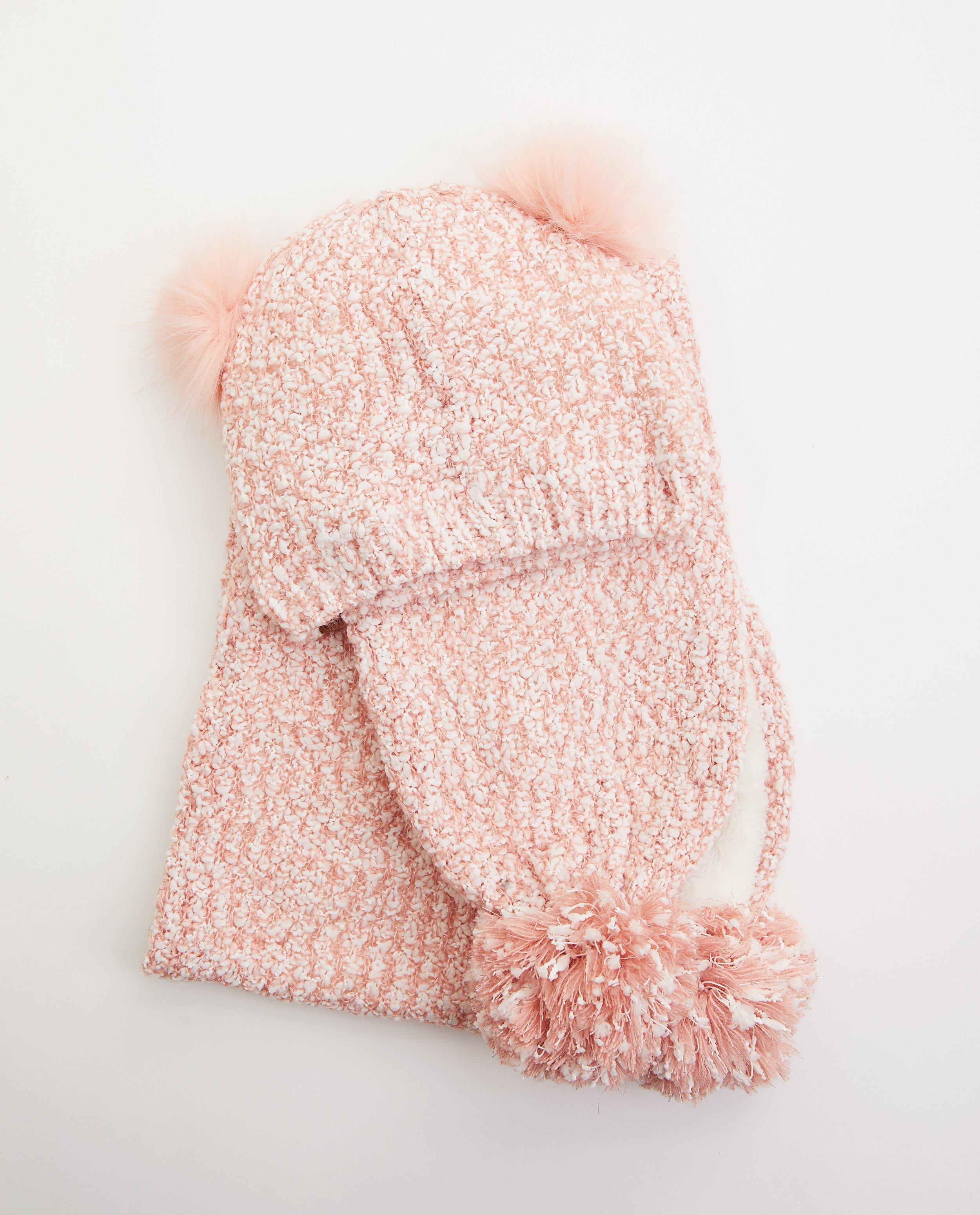 Set van roze sjaal en muts - met pompons - JBC