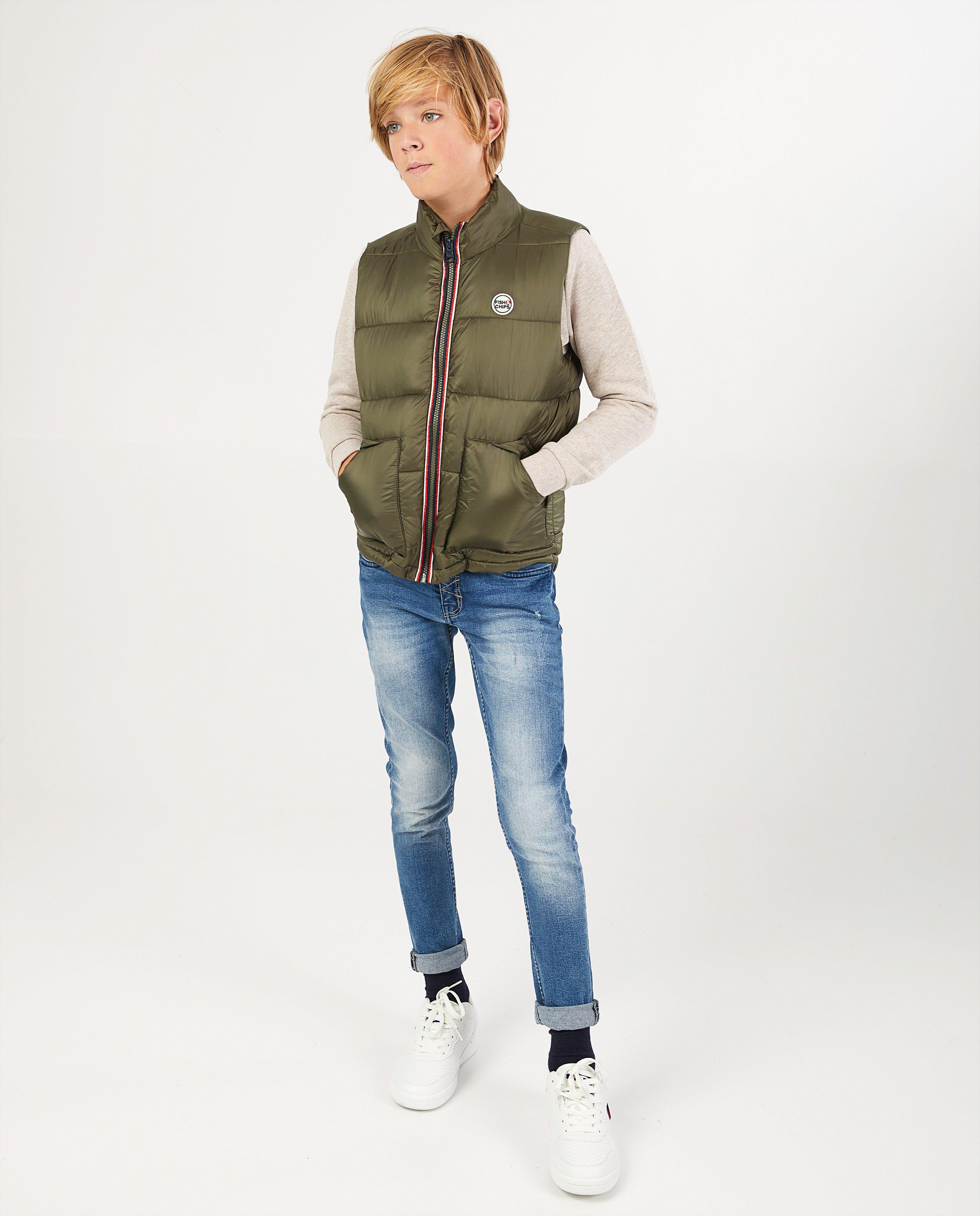 Groene bodywarmer van imitatiedons - waterafstotend - Fish & Chips