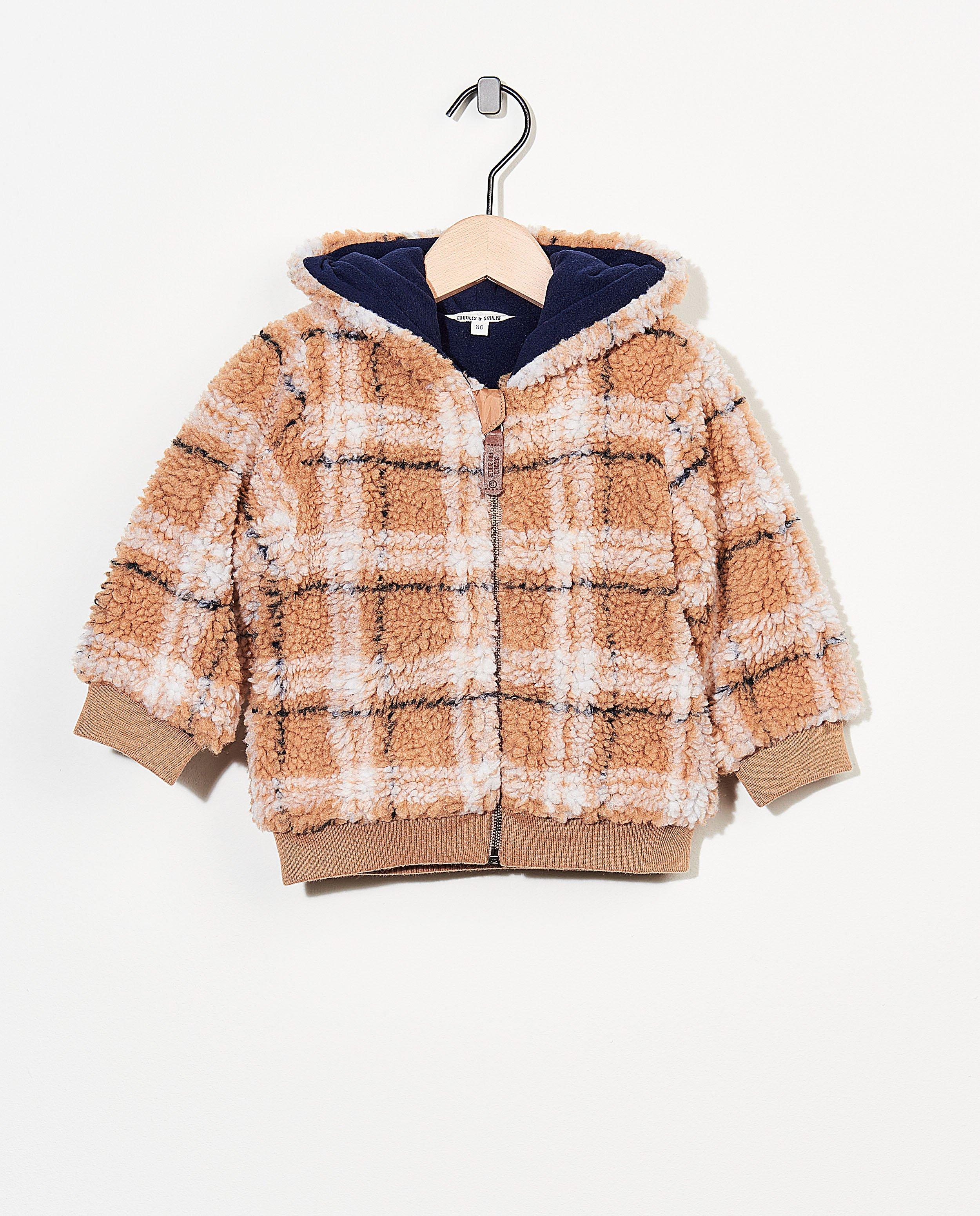 Beige teddy-jas met ruitpatroon - allover - Cuddles and Smiles