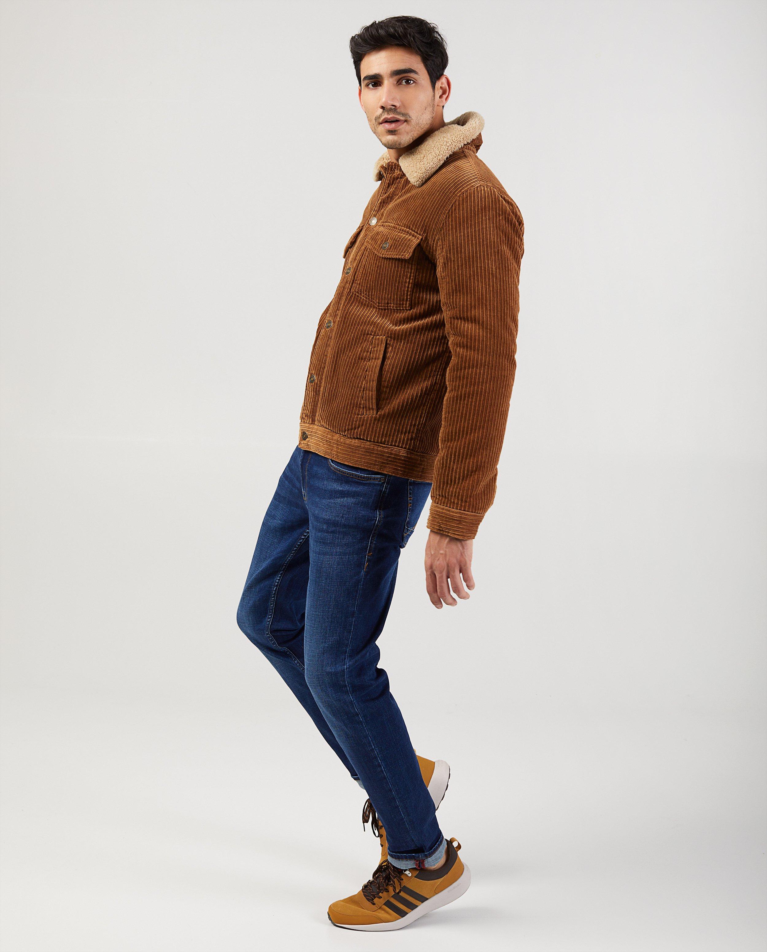 Manteau brun en velours côtelé - avec doublure peluche - JBC