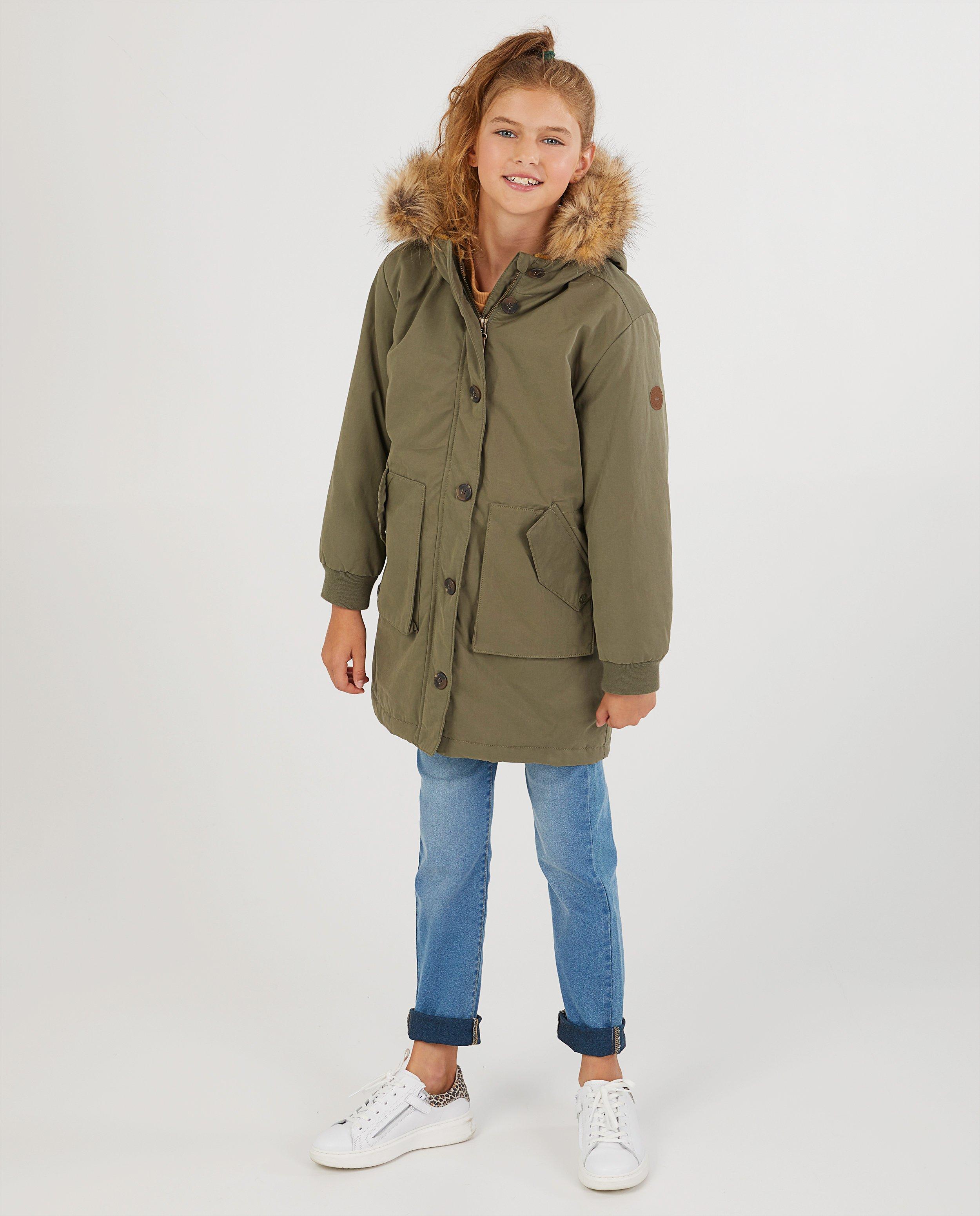 Parka verte avec fausse fourrure - avec col amovible - JBC