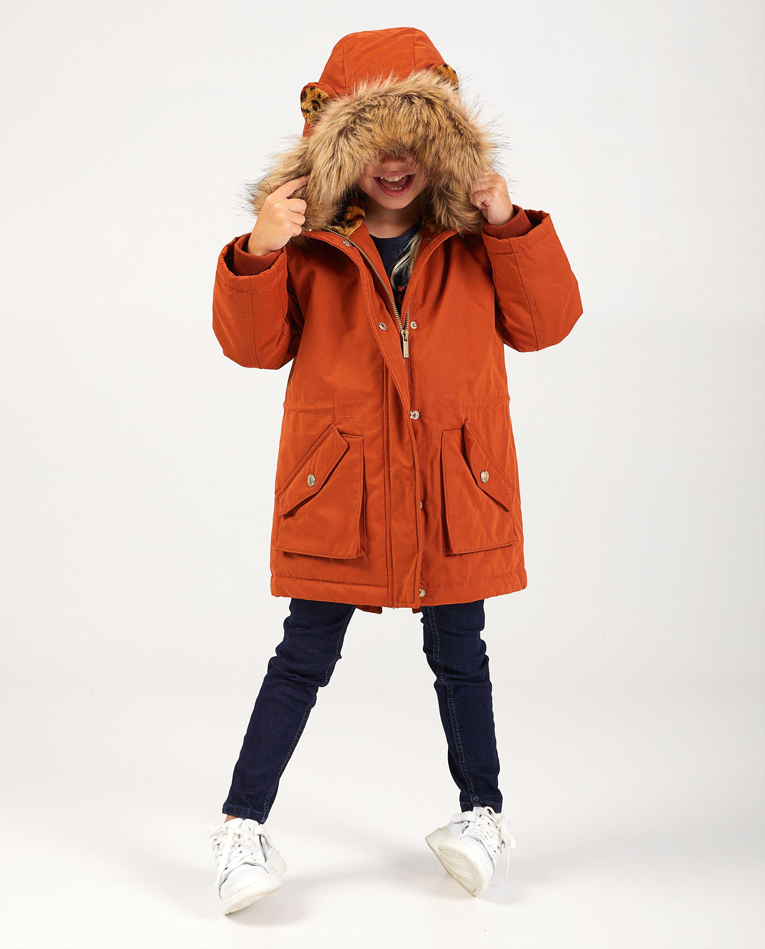 Oranje parka met pelskraag - fake fur - JBC
