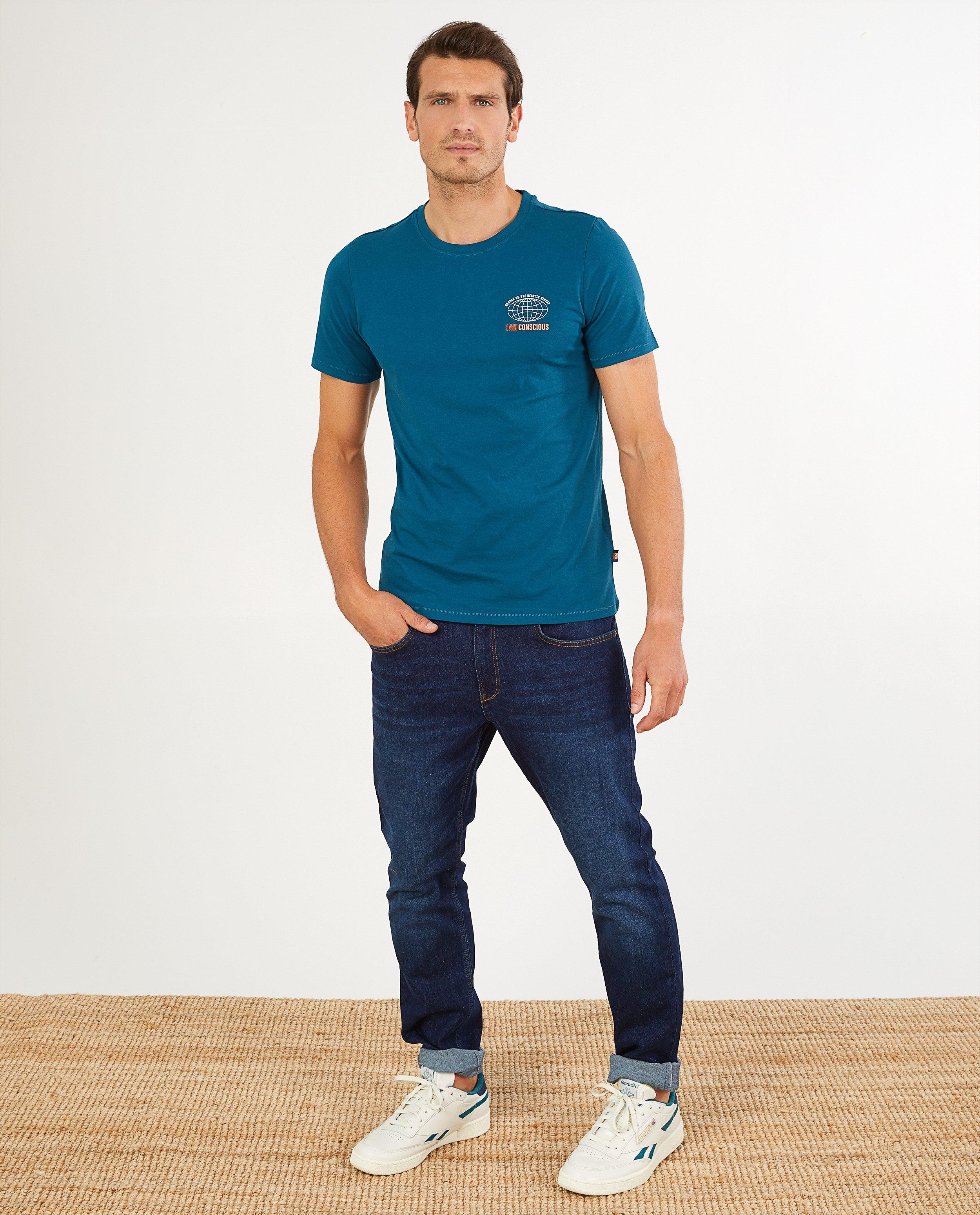 Blauw T-shirt van biokatoen I AM - met print - I AM