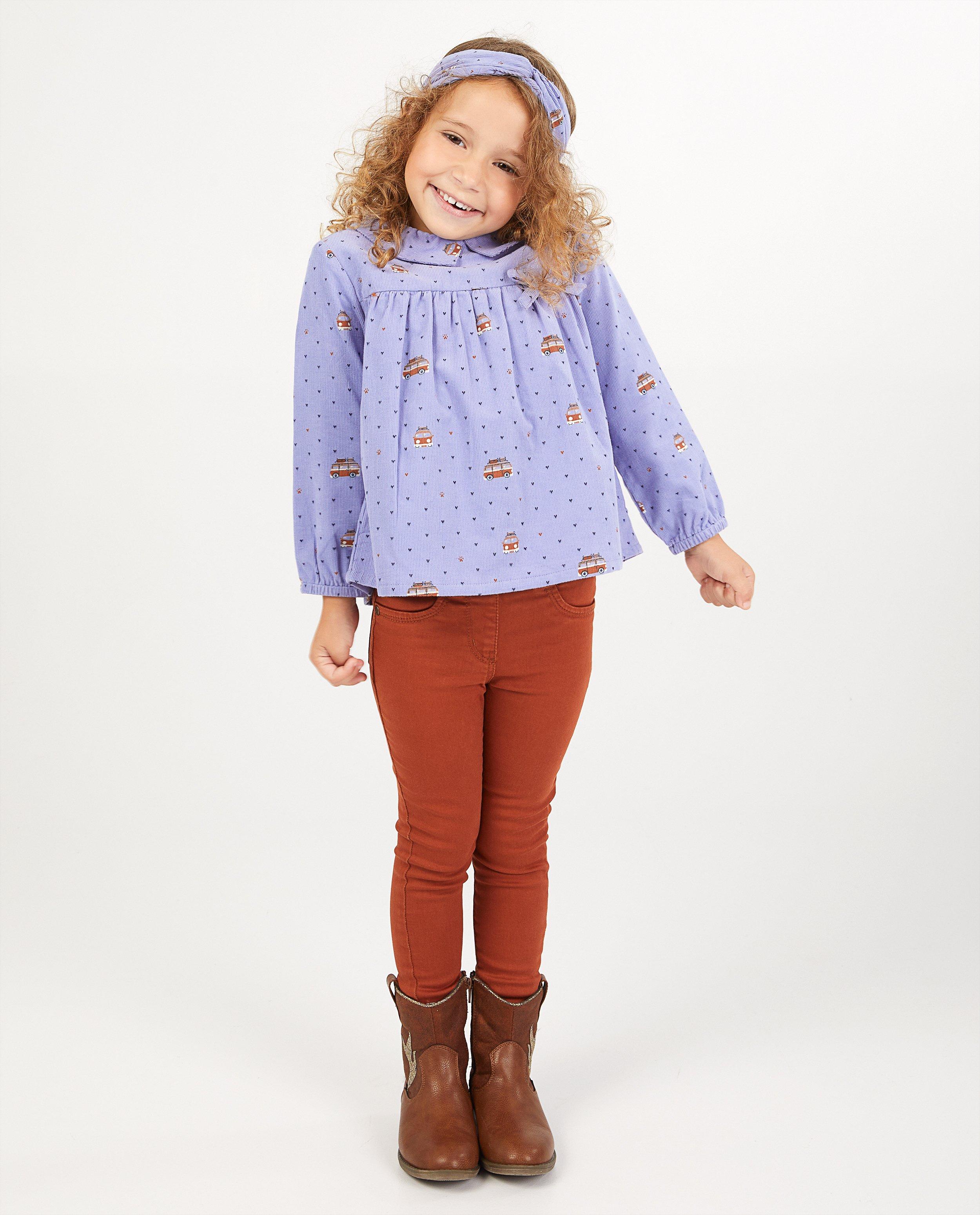 Lila blouse met print Samson - van ribfluweel - Samson