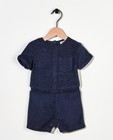 Donkerblauwe jumpsuit van spons - met strikje - Cuddles and Smiles