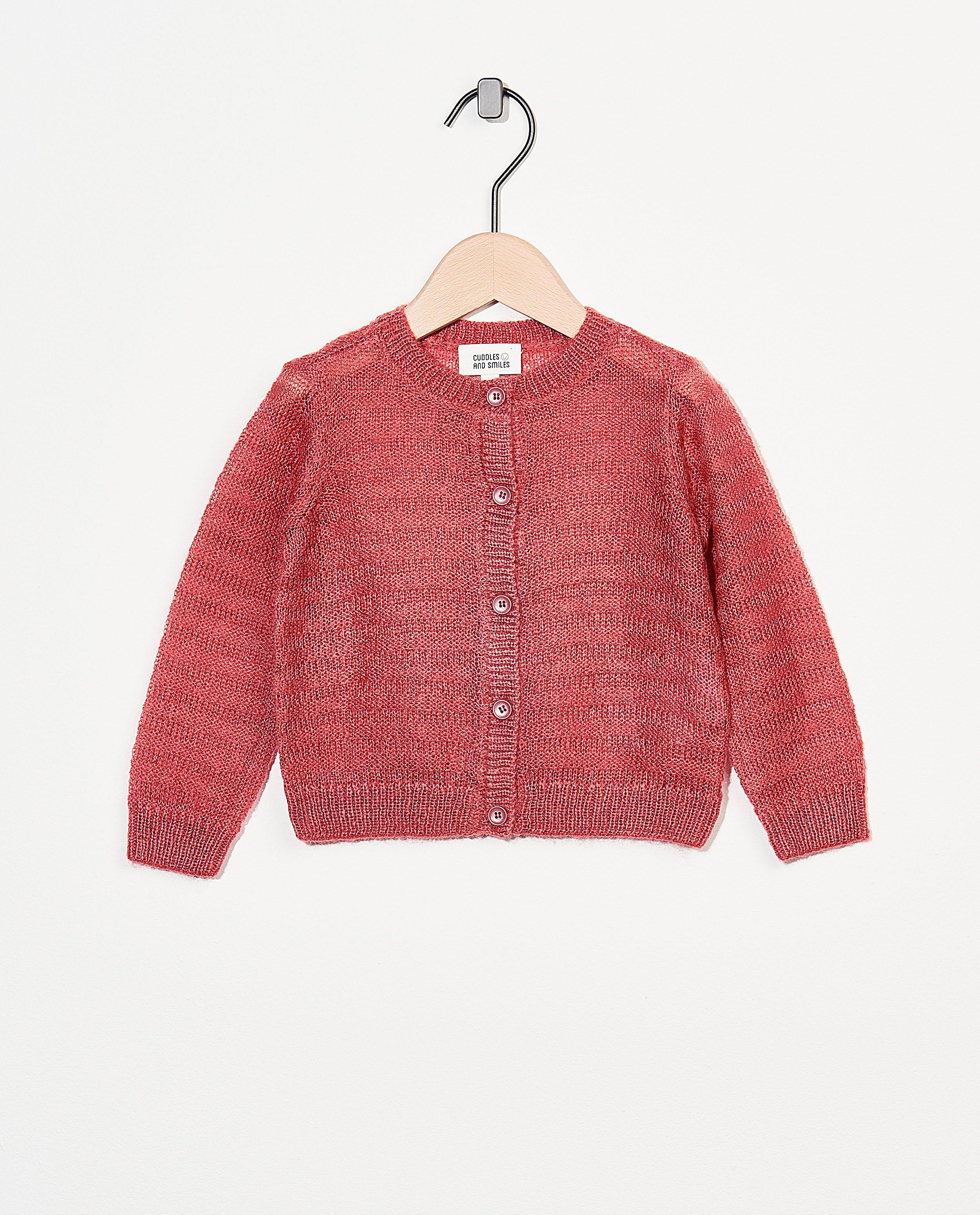 Roze cardigan - van fijne brei - Cuddles and Smiles