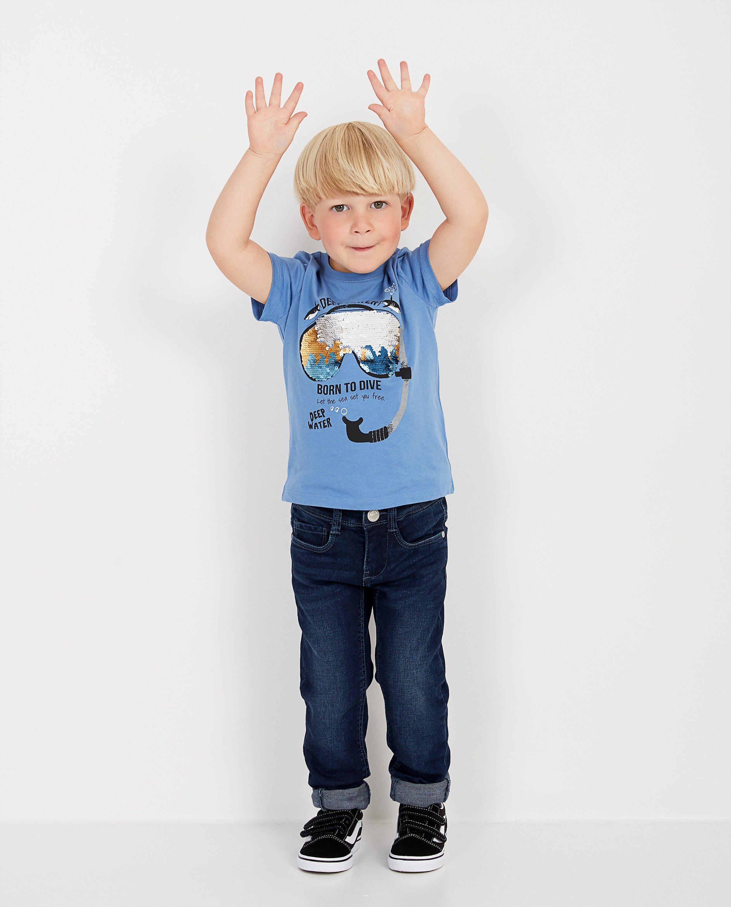 T-shirt bleu à paillettes - à la poitrine - JBC