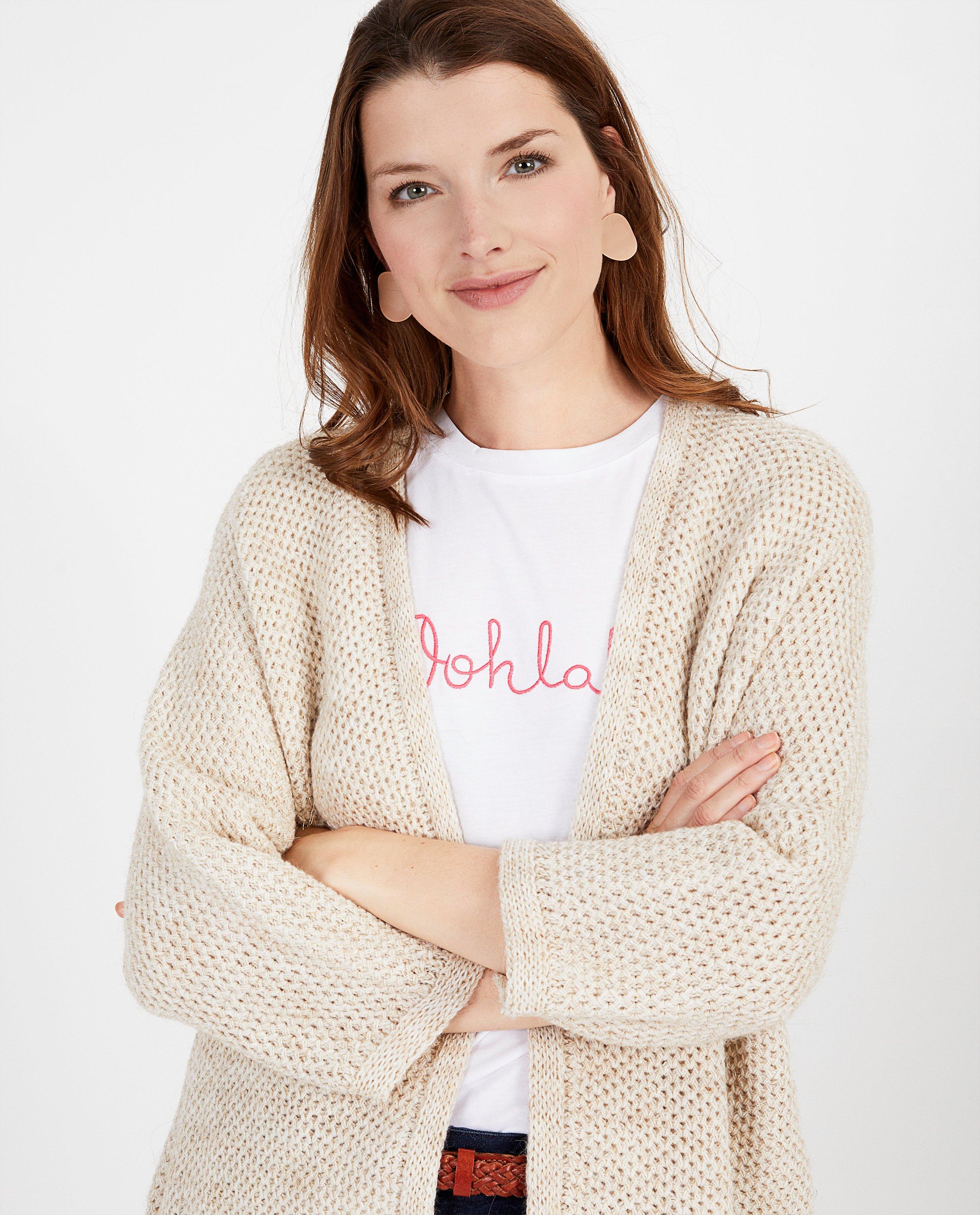 Cardigans - Cardigan beige à fil métallisé