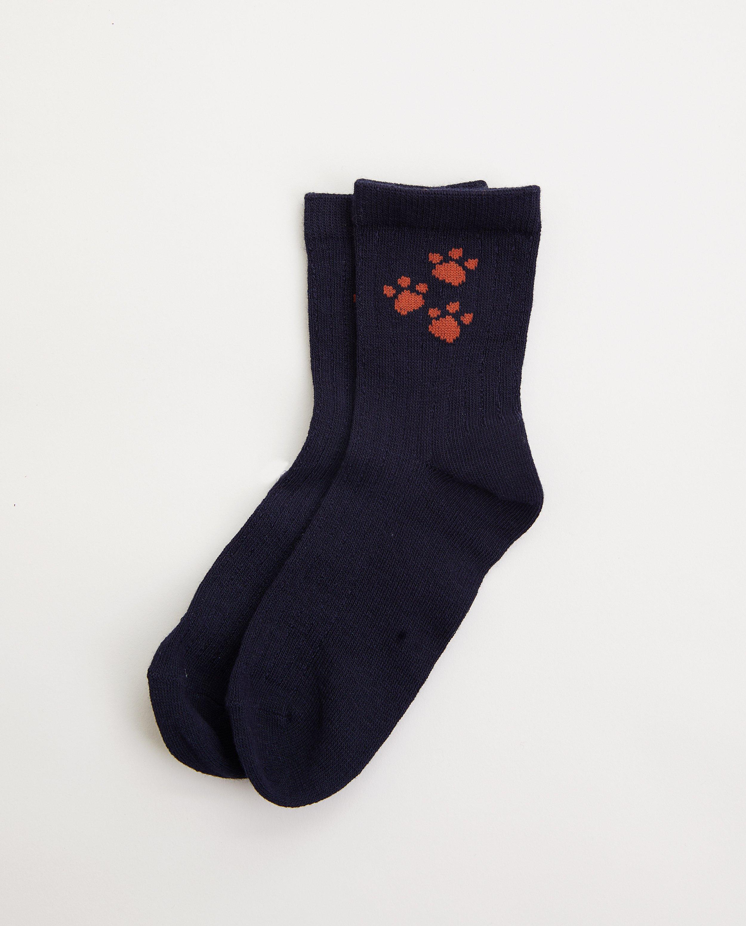 Chaussettes bleu foncé à imprimé - pattes de chat - JBC