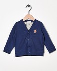Cardigan bleu en coton bio - avec écusson - Newborn 50-68