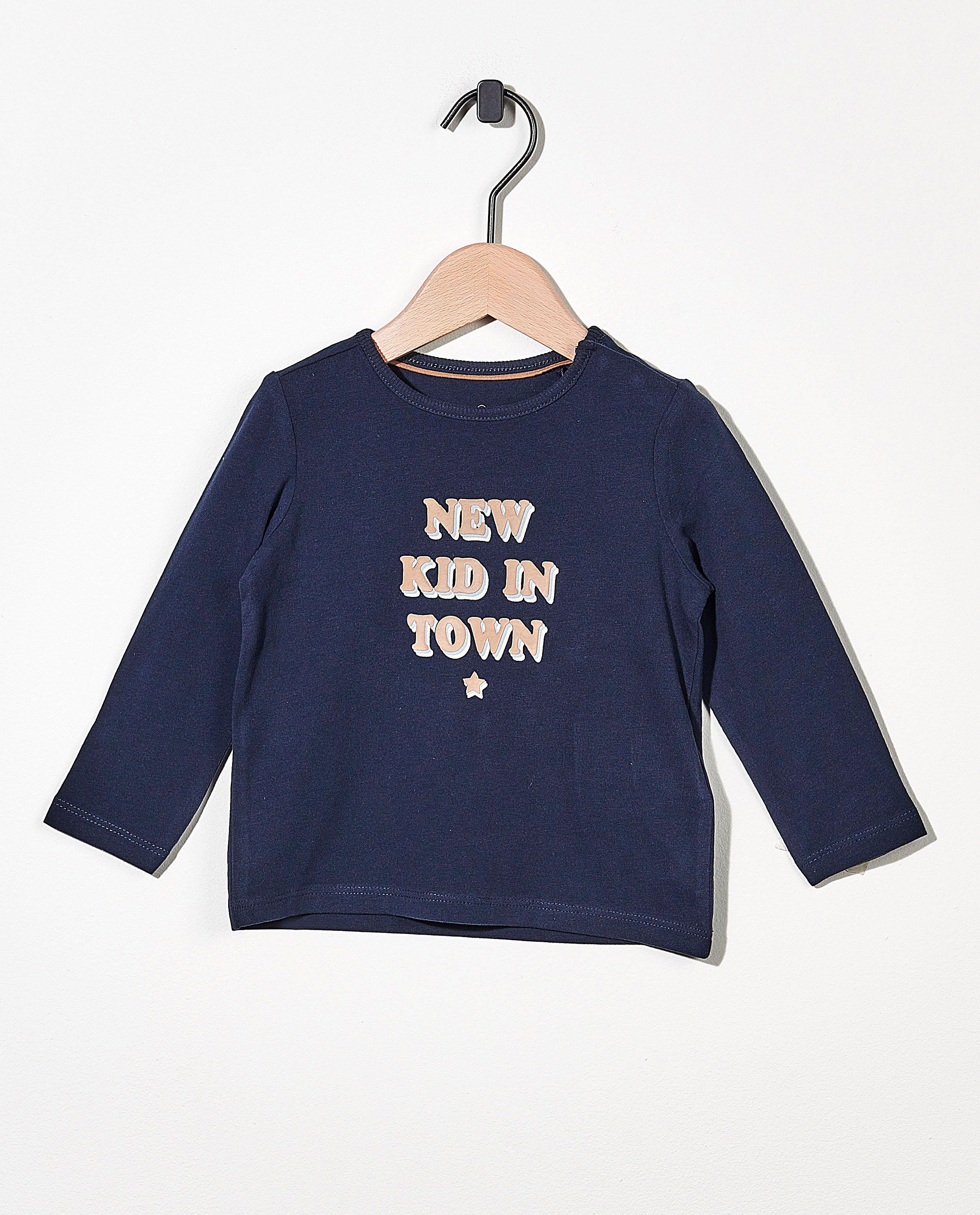 Blauwe longsleeve met opschrift - stretch - Cuddles and Smiles