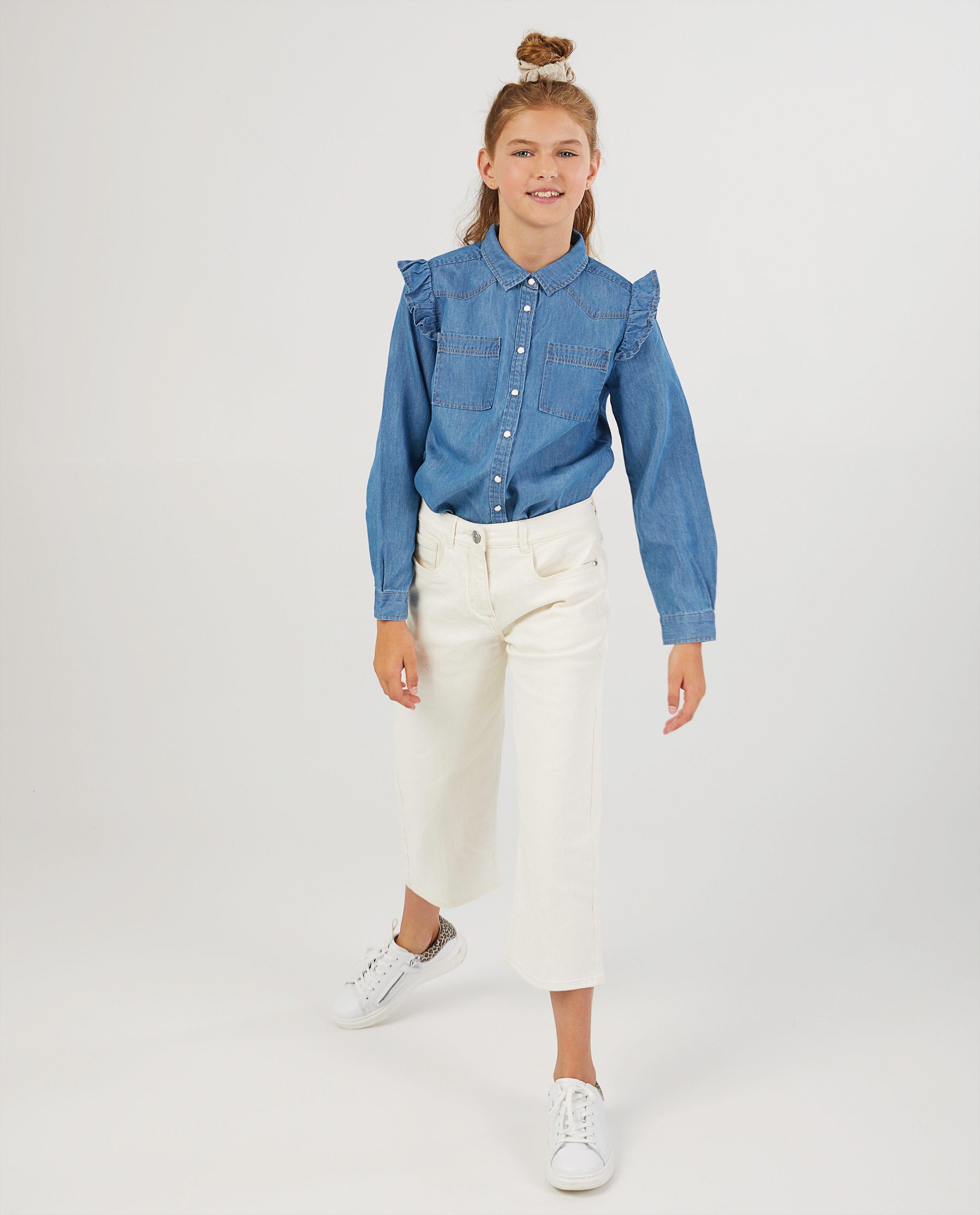 Blauw hemd van lyocell - met ruches - Fish & Chips