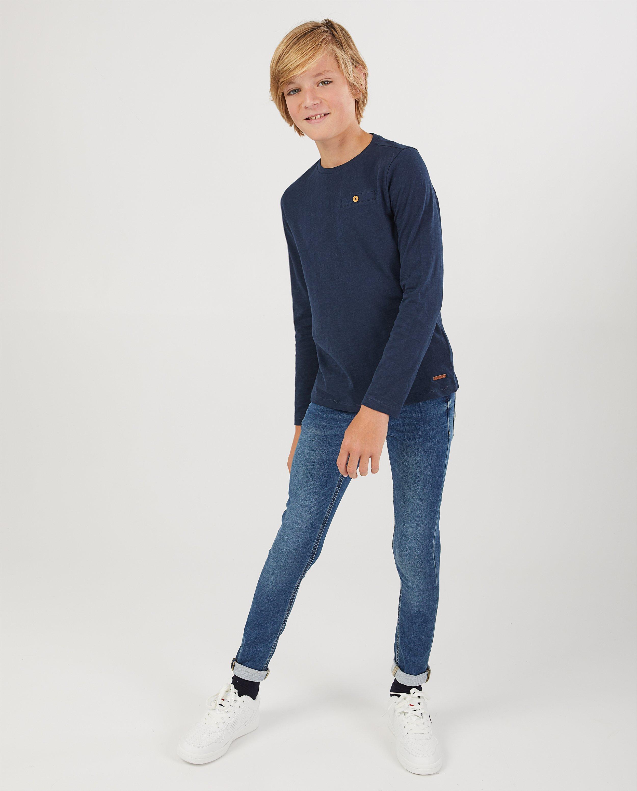 Bruine longsleeve van biokatoen - met borstzak - Fish & Chips
