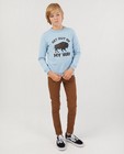 Lichtblauwe sweater met print - en opschrift - Fish & Chips