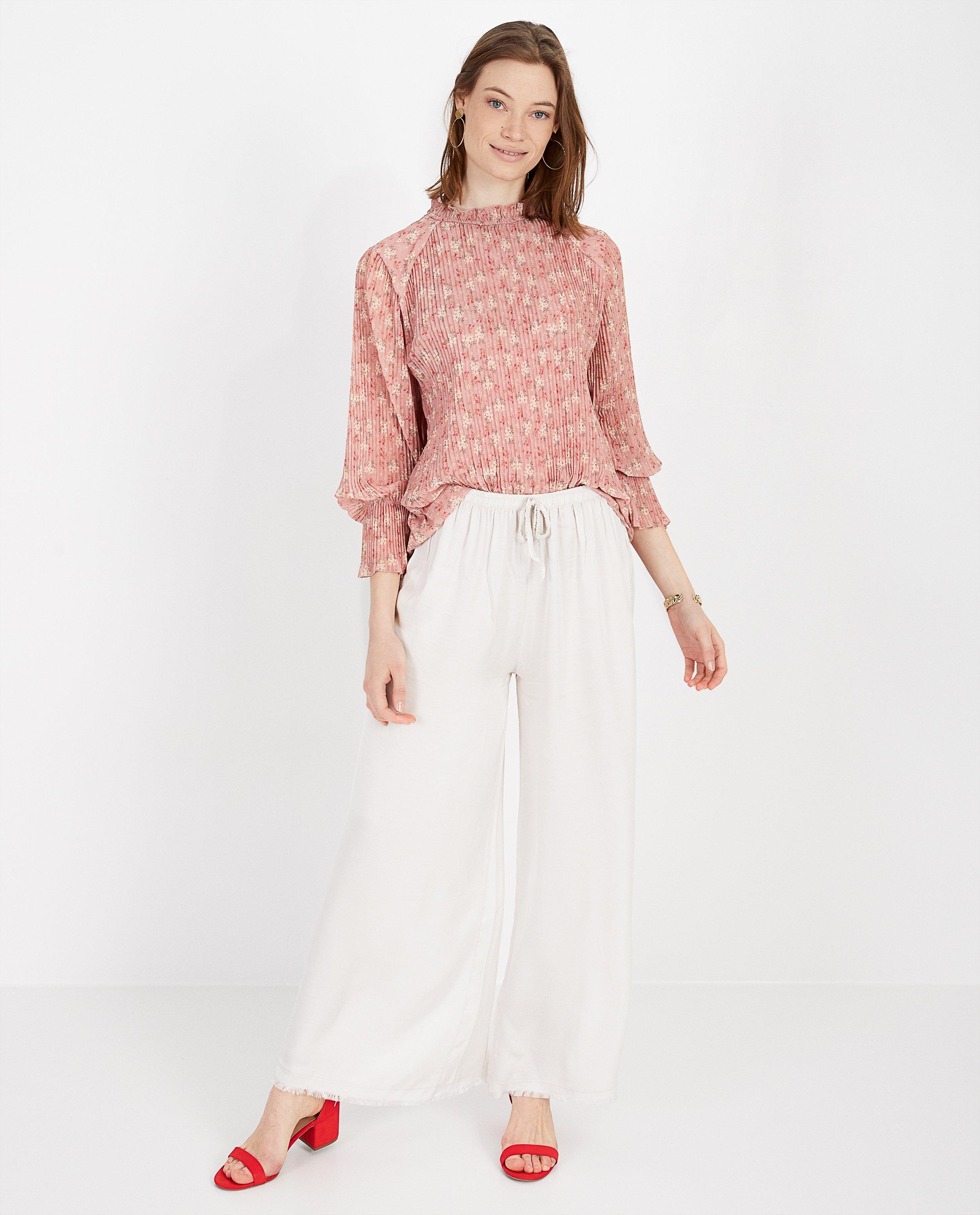 Blouse rose plissée à imprimé - sur toute la surface - Paris