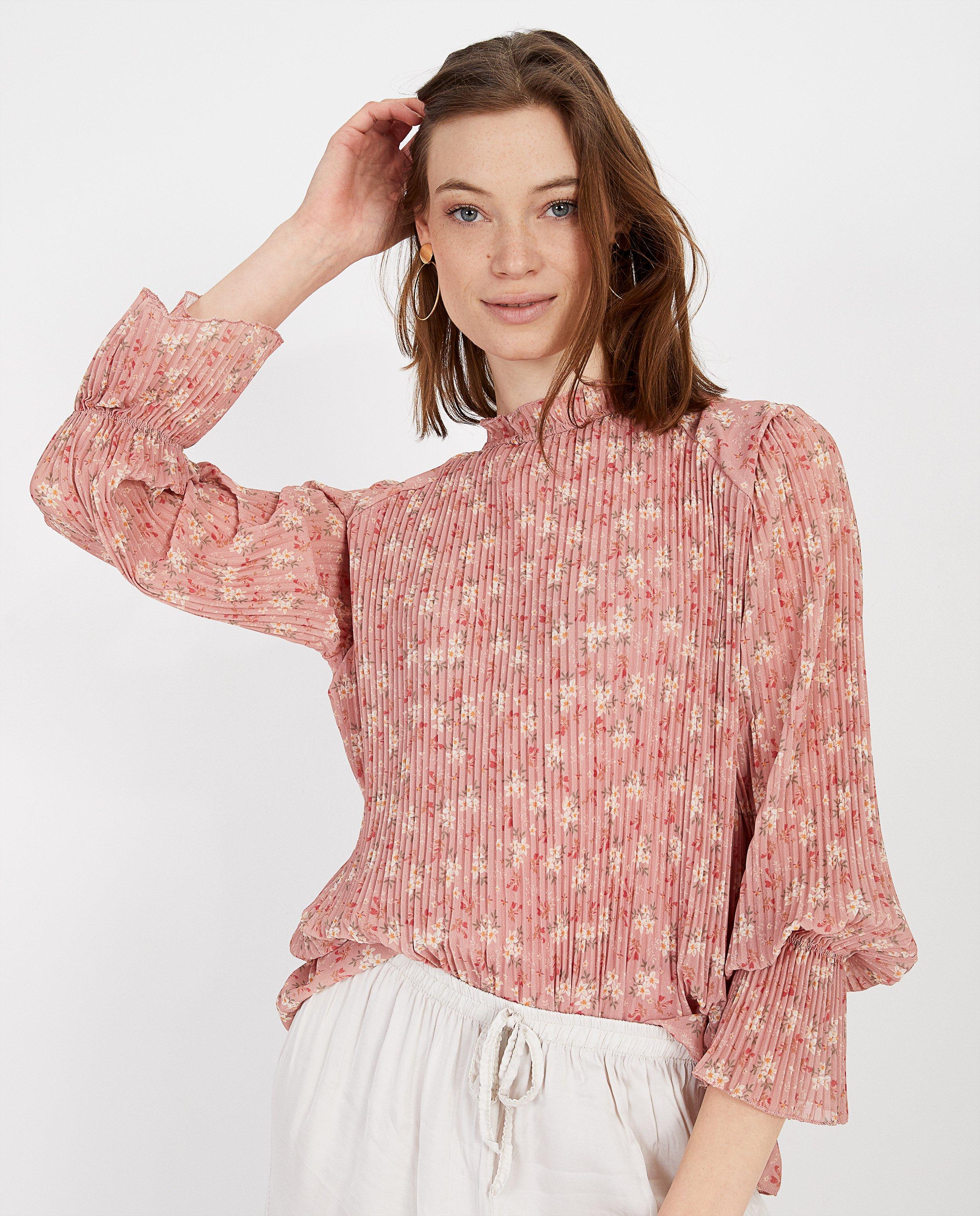 Chemises - Blouse rose plissée à imprimé