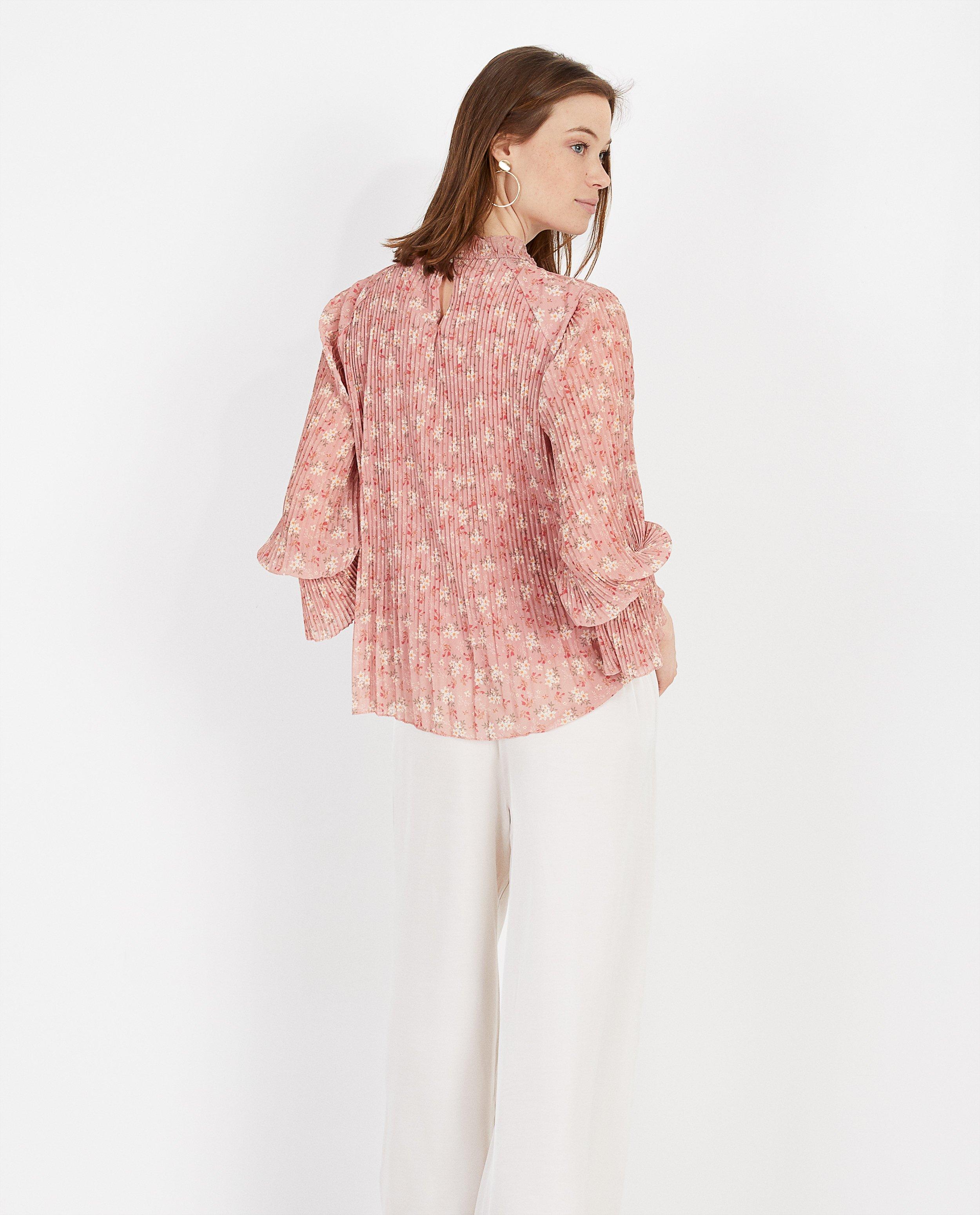 Chemises - Blouse rose plissée à imprimé