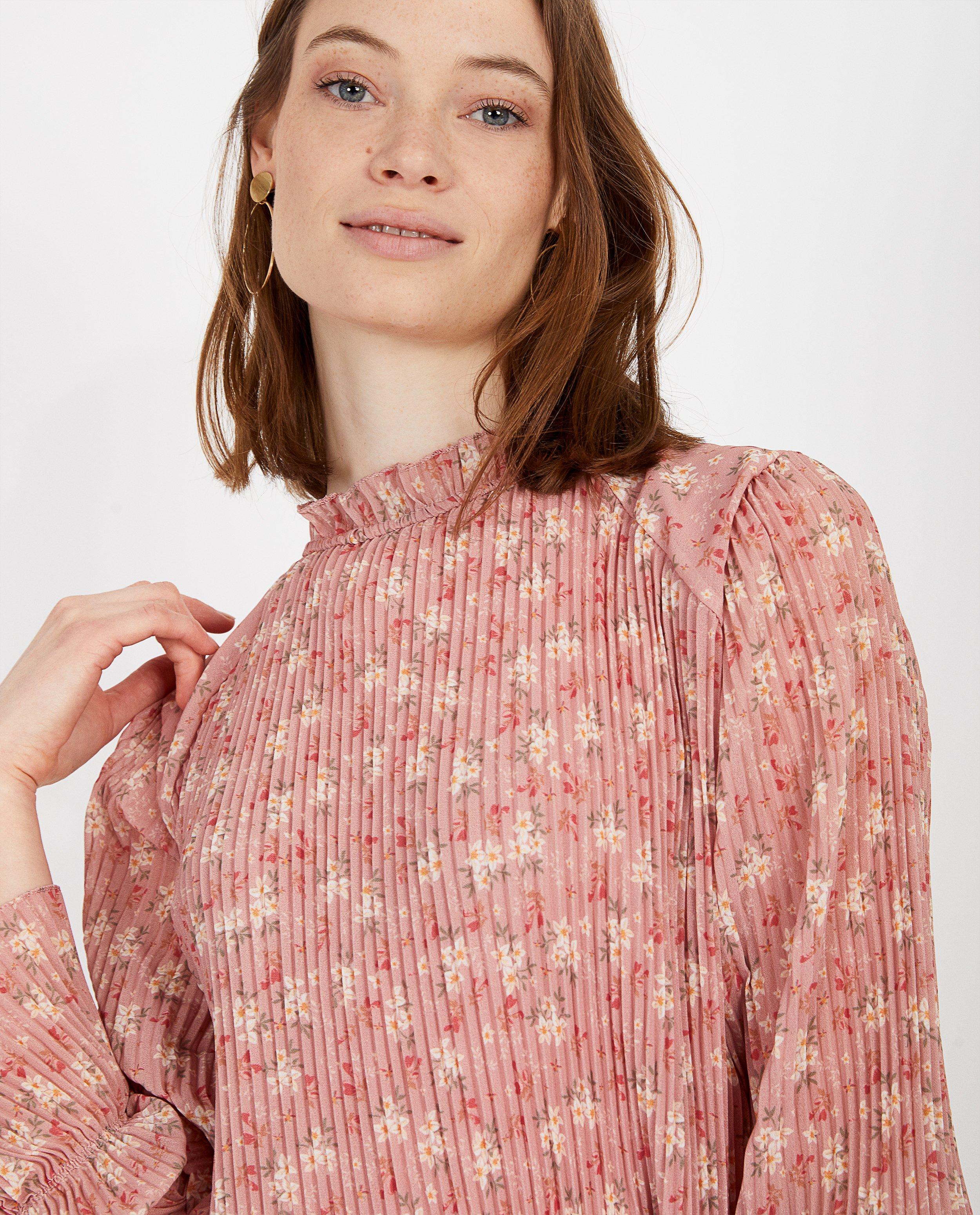 Chemises - Blouse rose plissée à imprimé