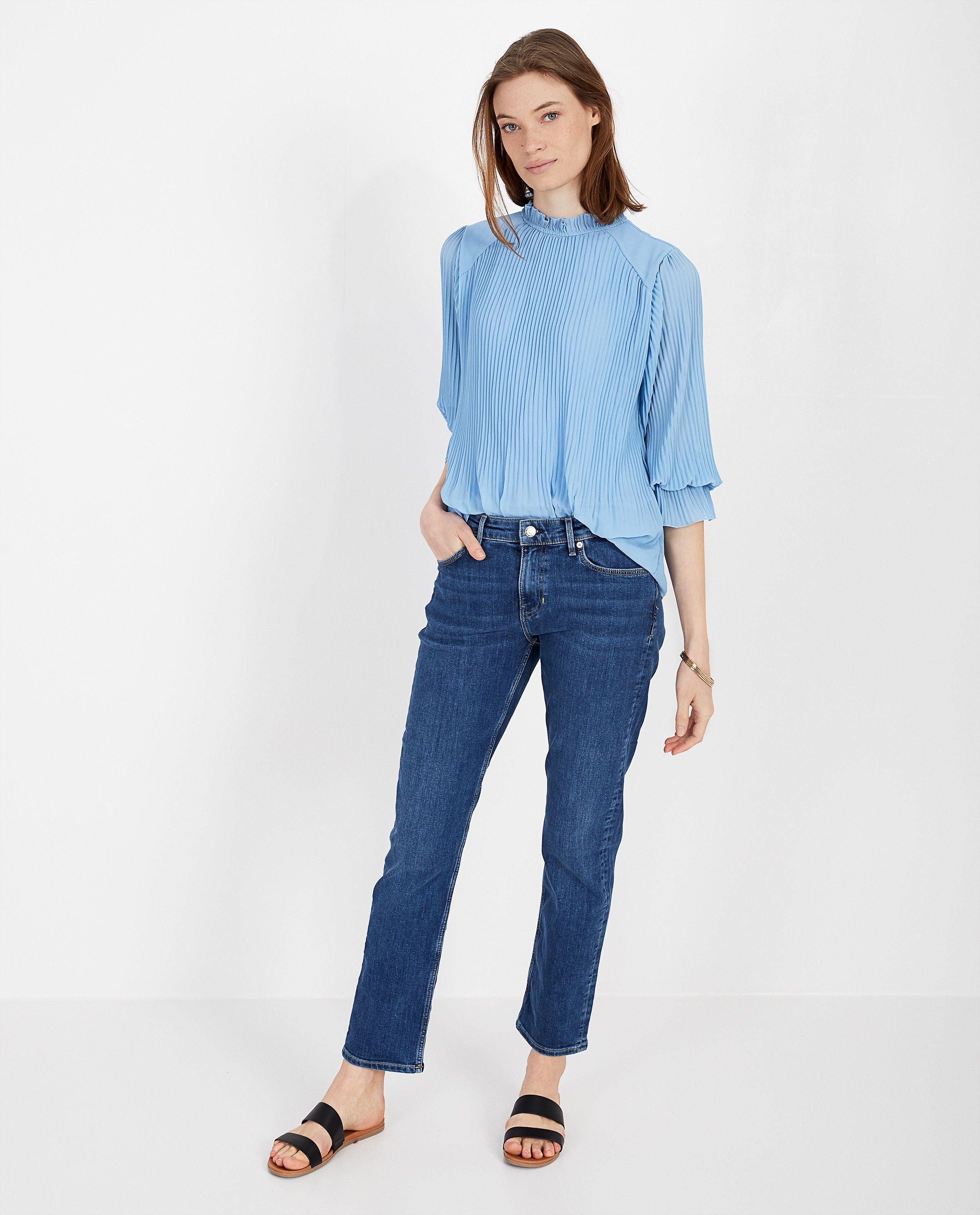 Blauwe blouse met plissé - allover - Paris