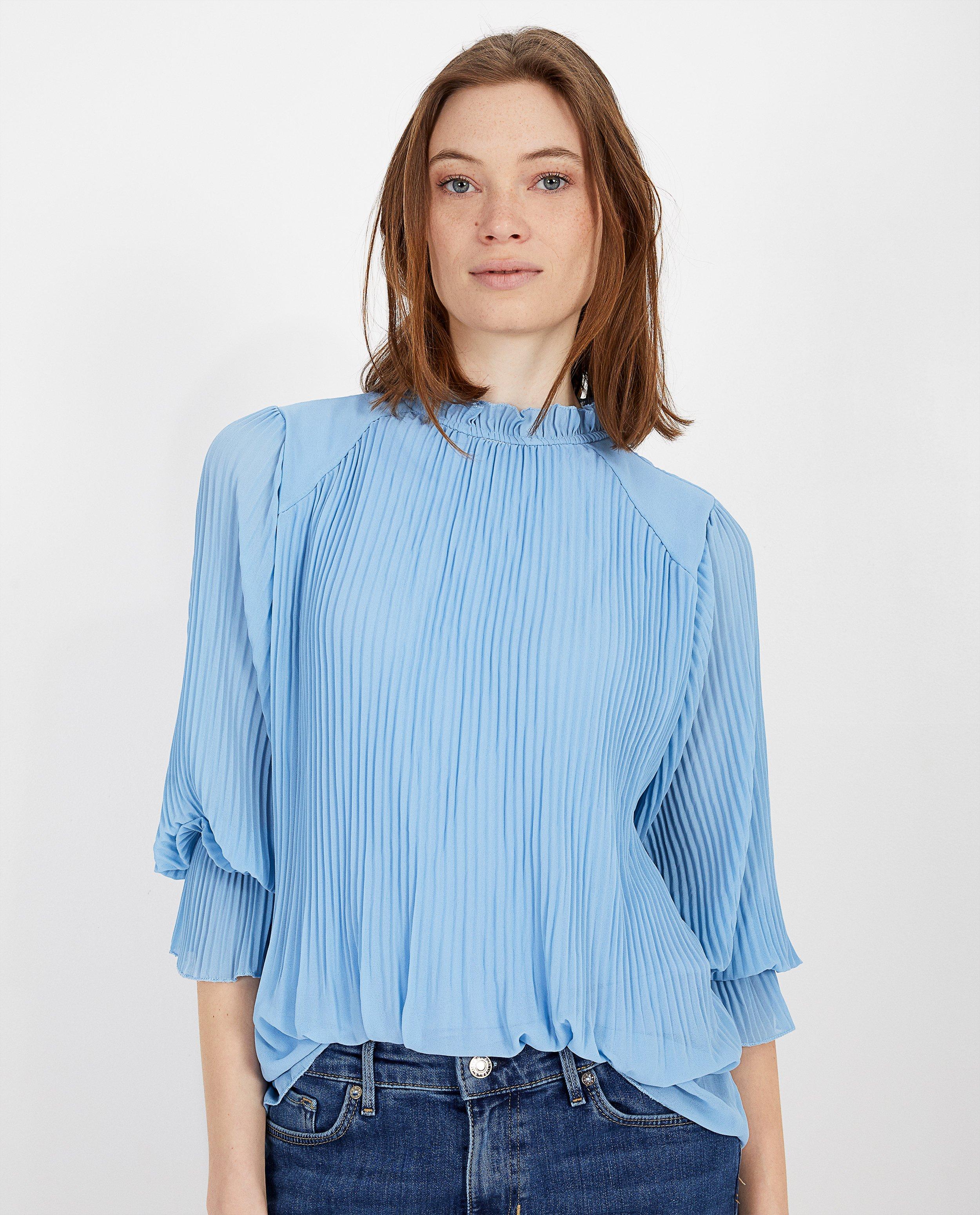 Hemden - Blauwe blouse met plissé