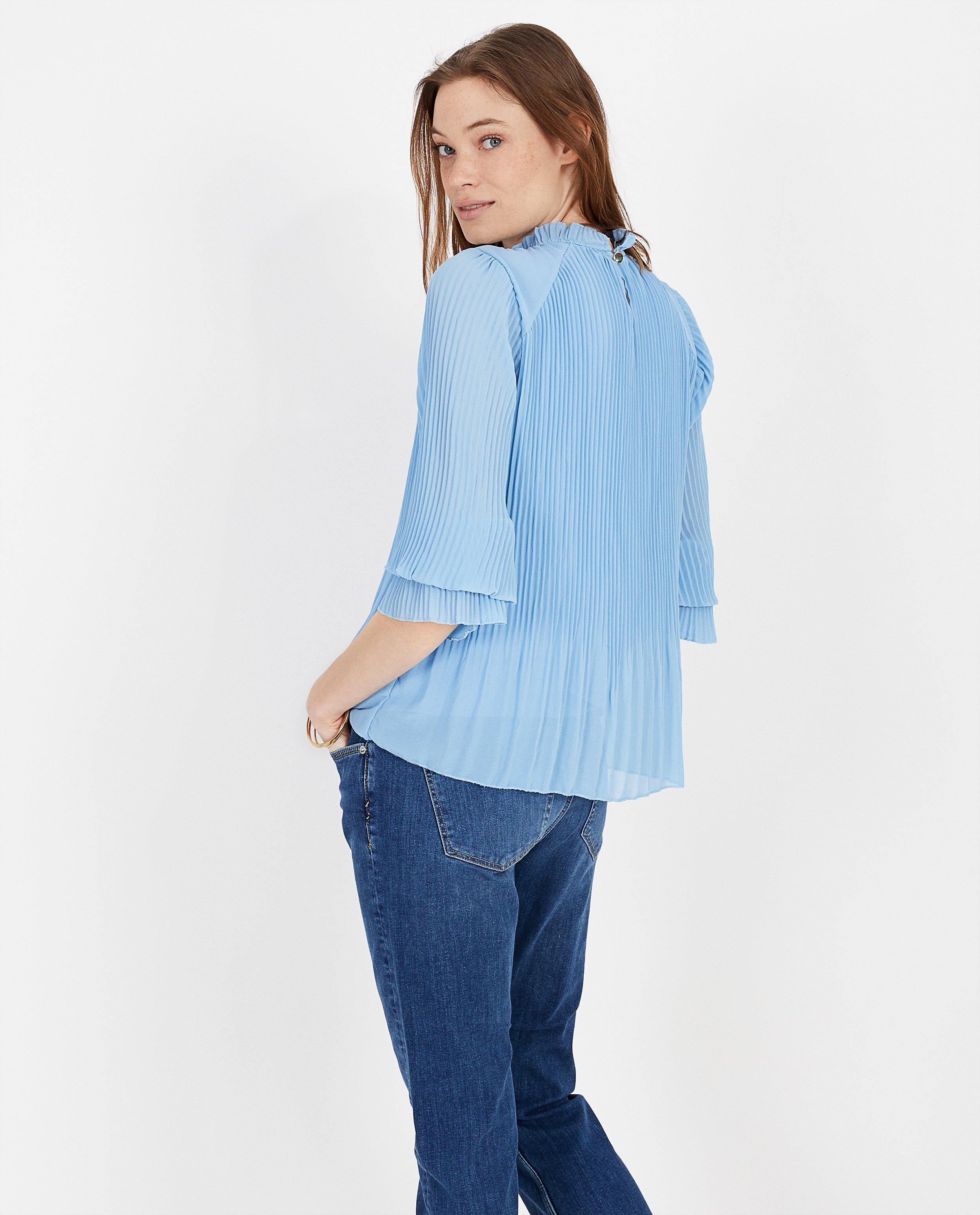 Hemden - Blauwe blouse met plissé