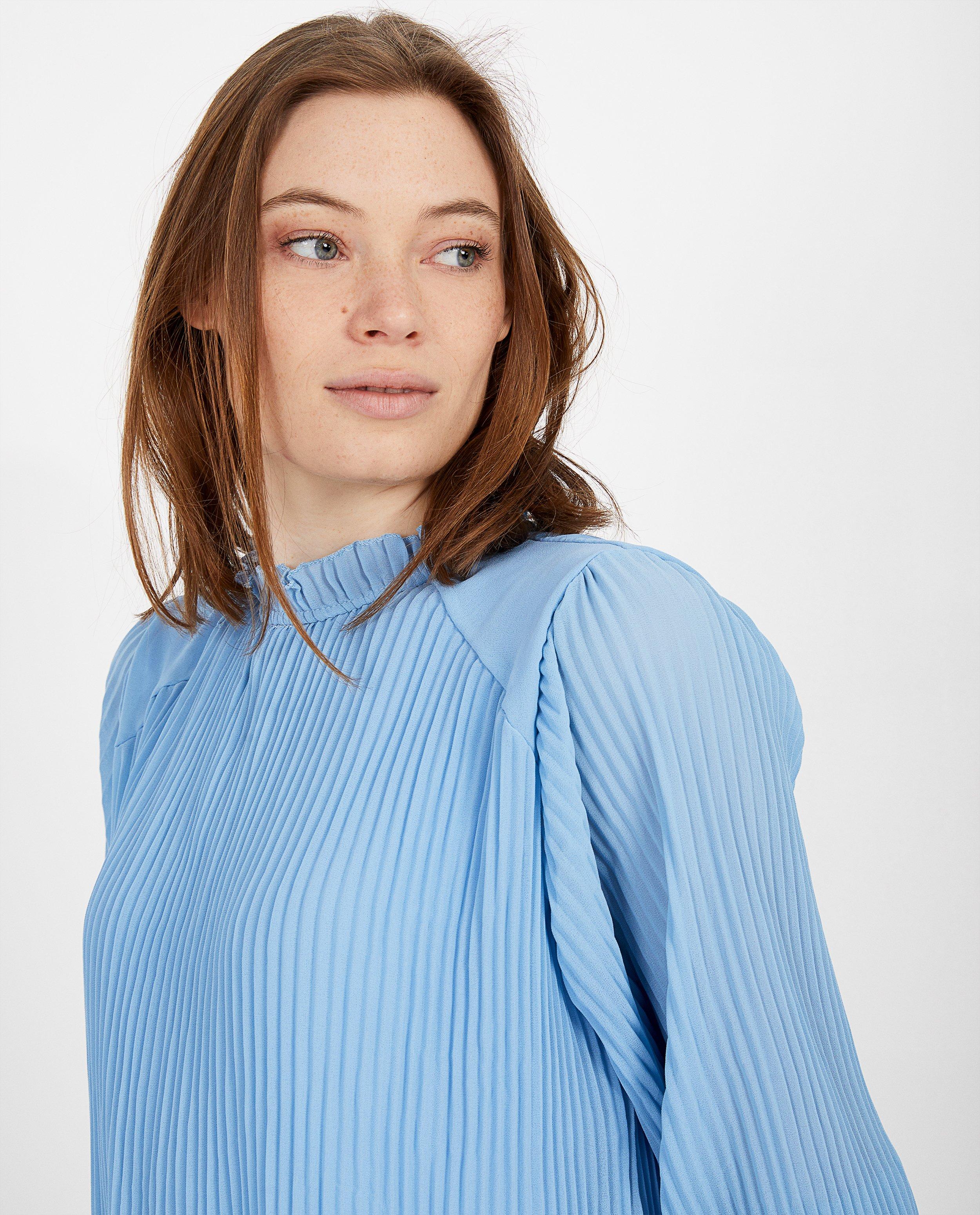 Hemden - Blauwe blouse met plissé