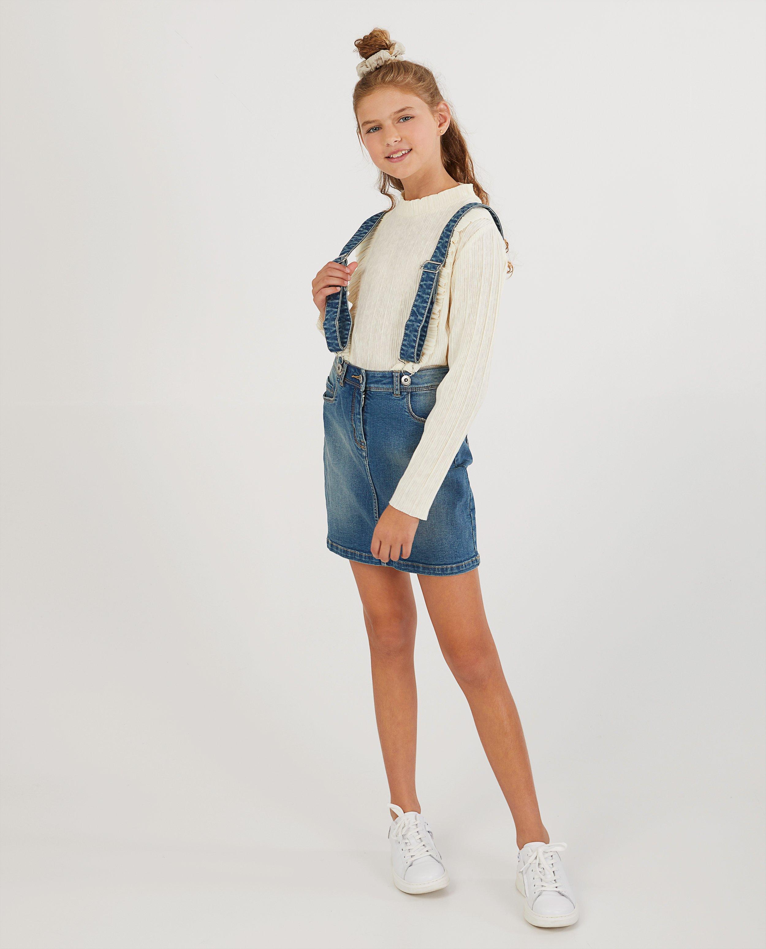 Jupe salopette en denim bleu - effet délavé - Fish & Chips