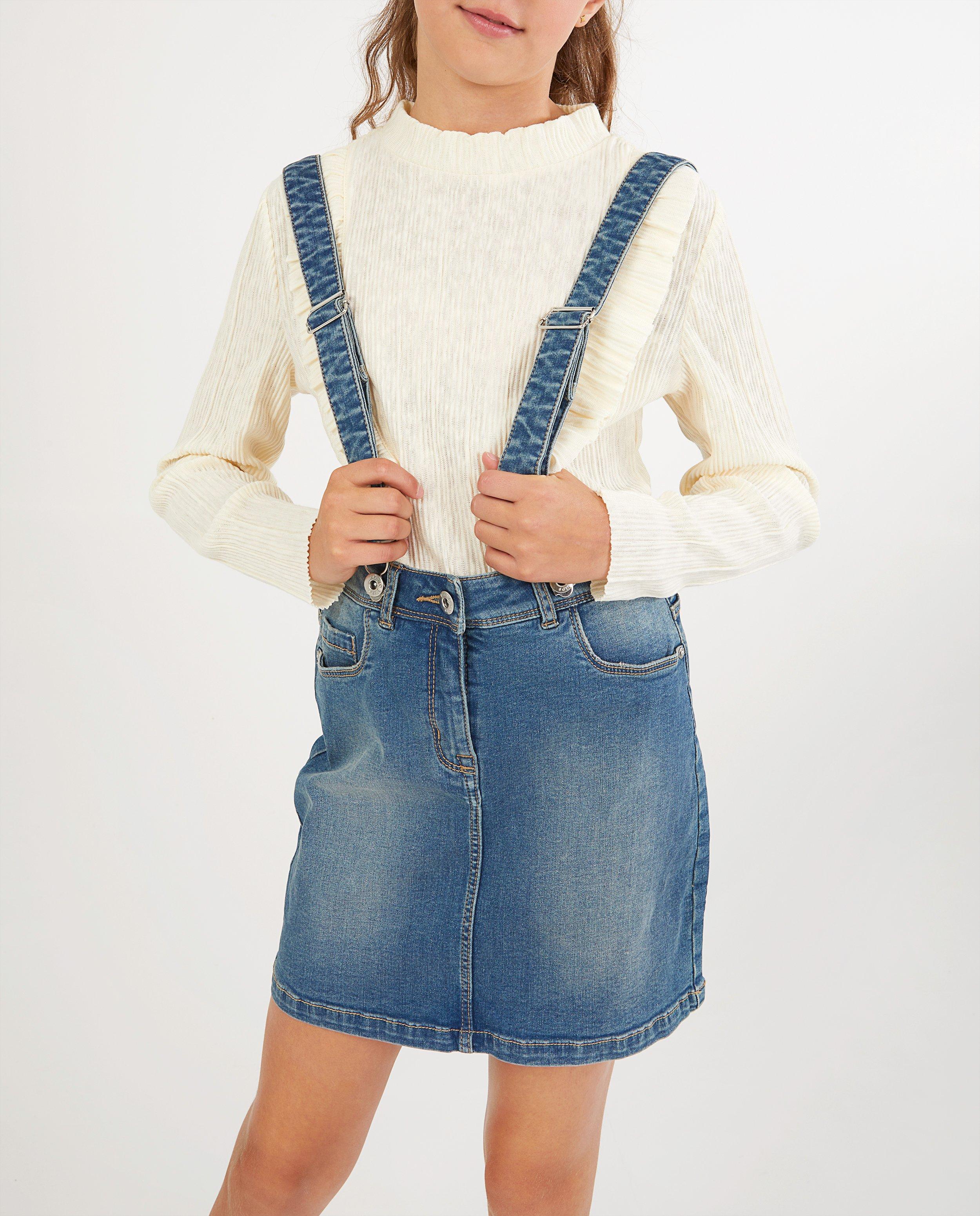 Rokken - Blauwe denim salopetterok