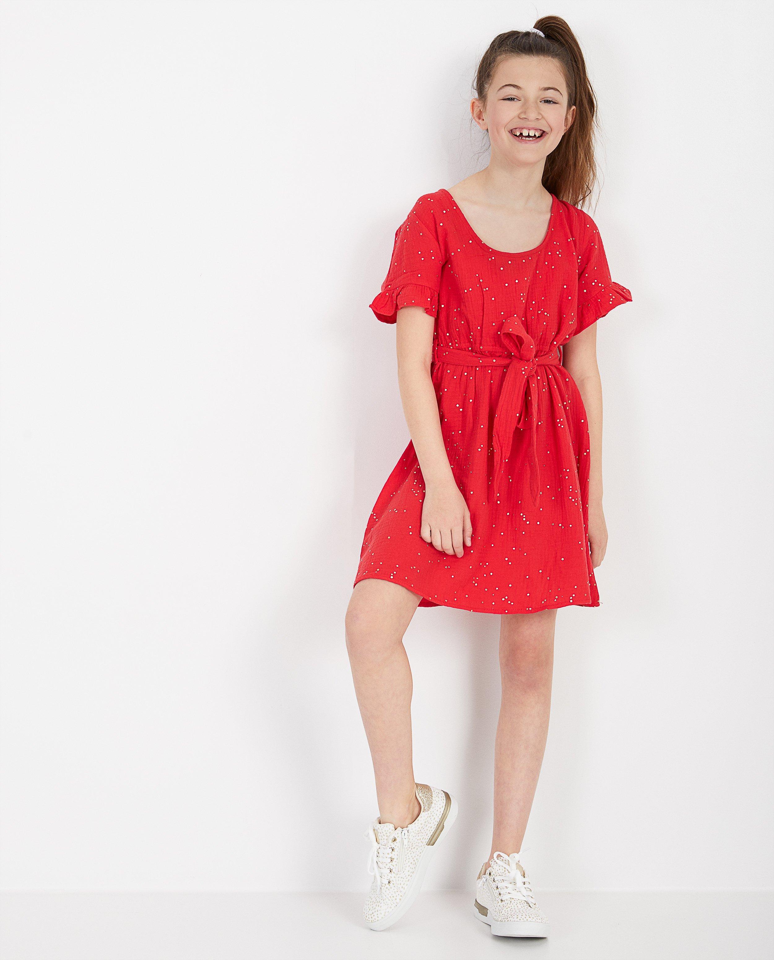 Robe rouge à pois - dorés - Paris