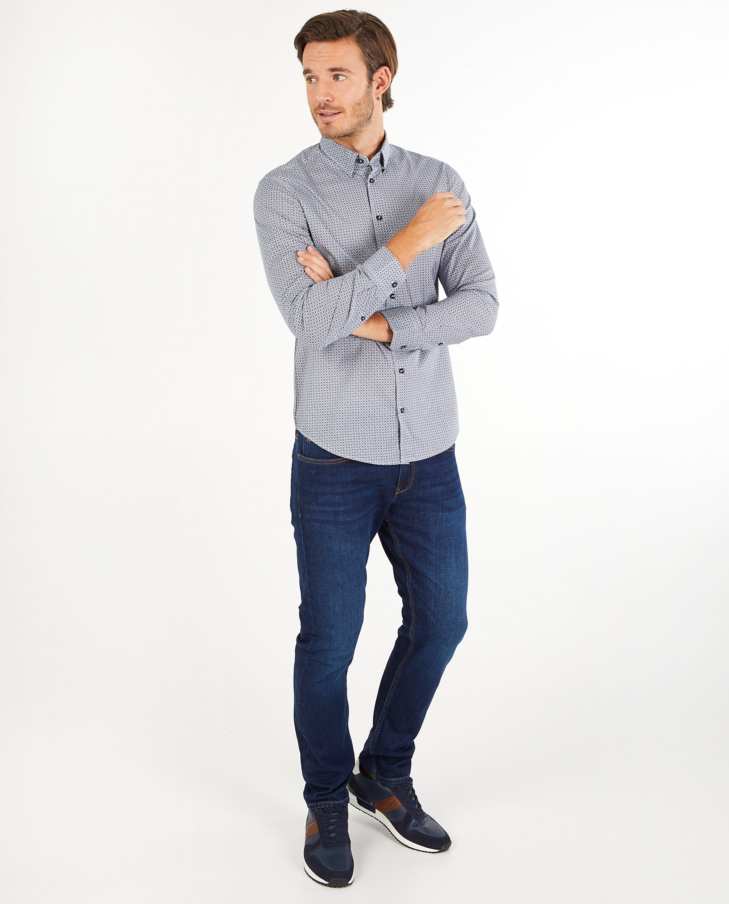 Chemise bleue et blanche avec imprimé - Imprimé intégral - Iveo