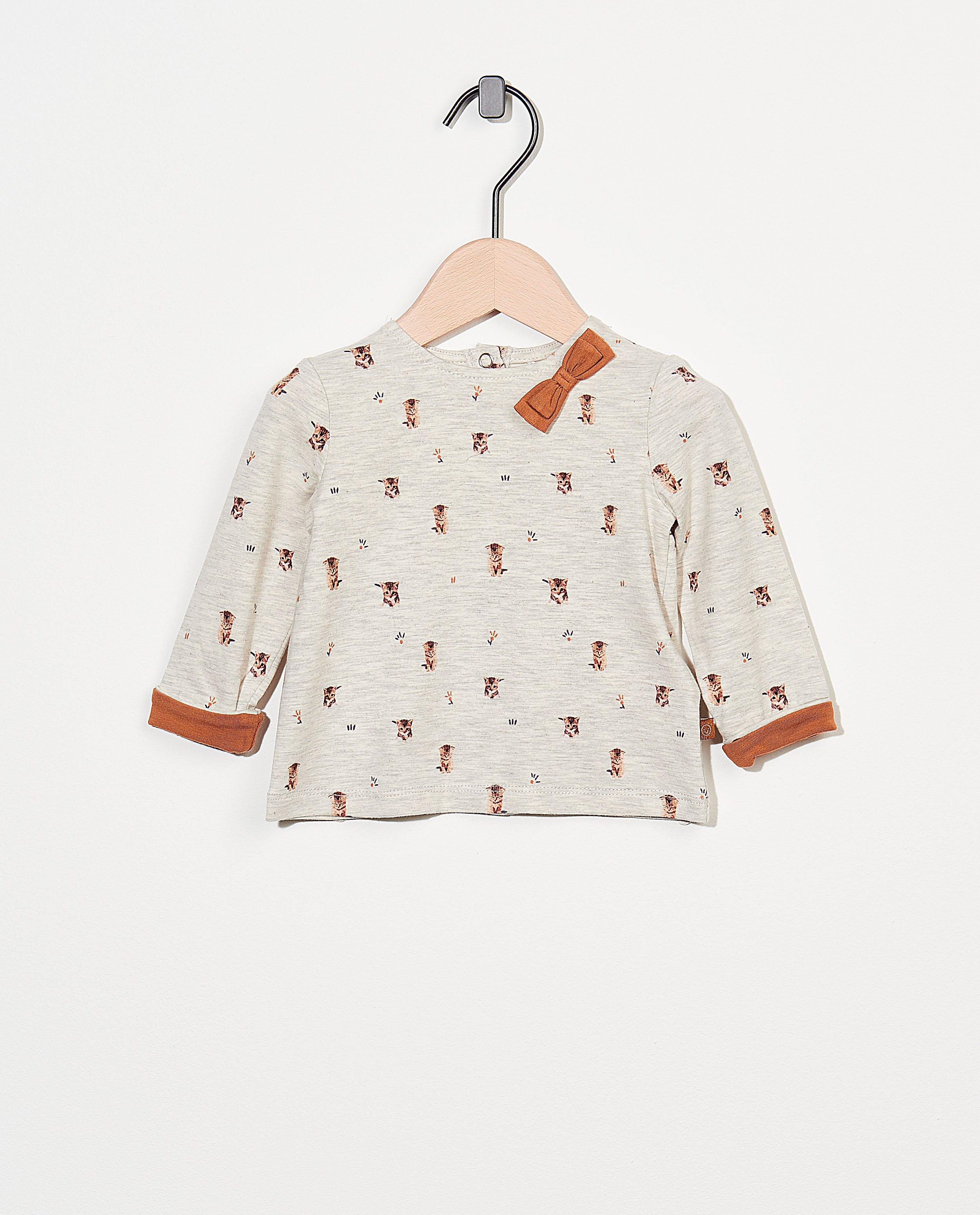 Longsleeve van biokatoen - met kattenprint - Newborn 50-68