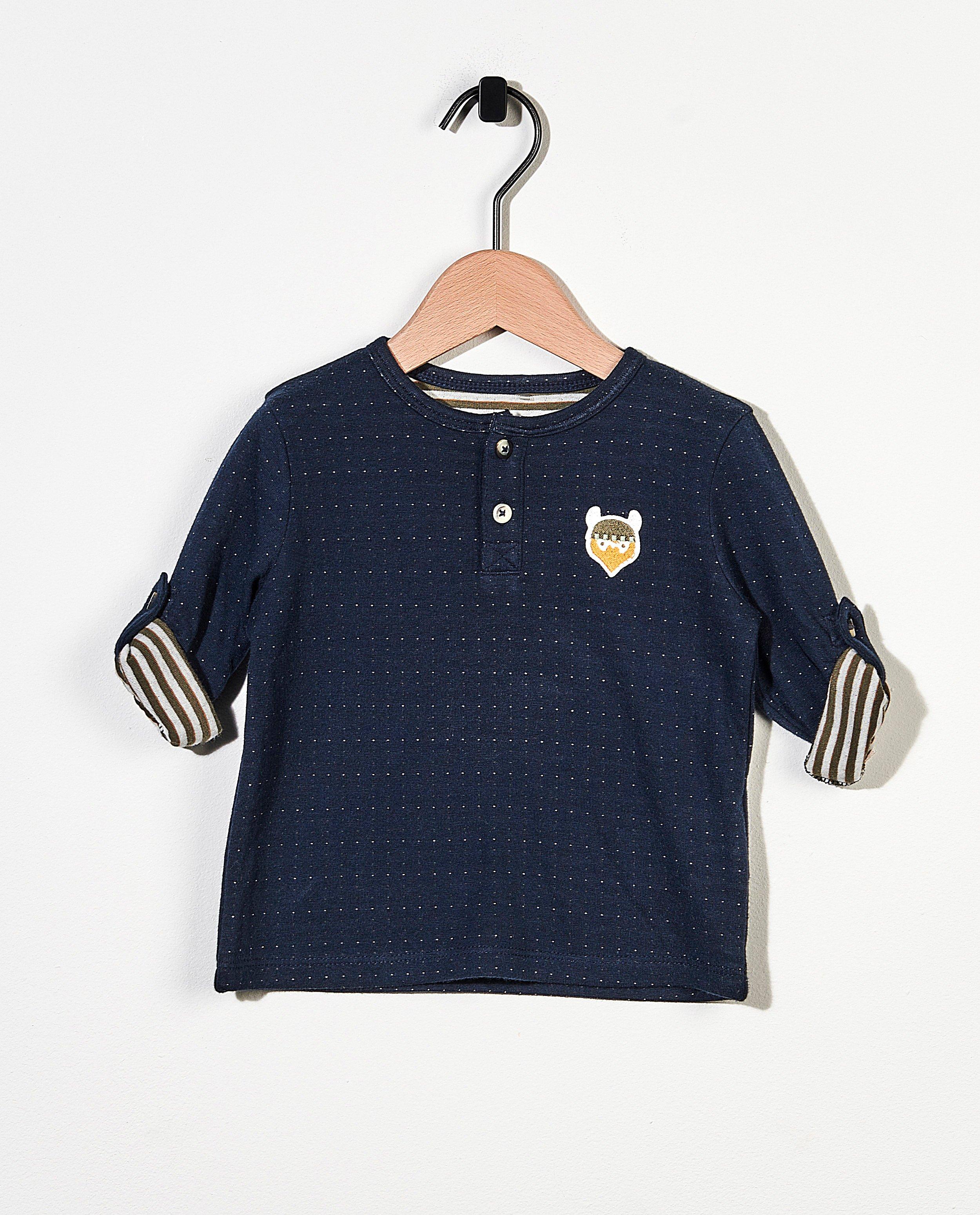 Blauwe longsleeve van biokatoen - met stipjes - Cuddles and Smiles