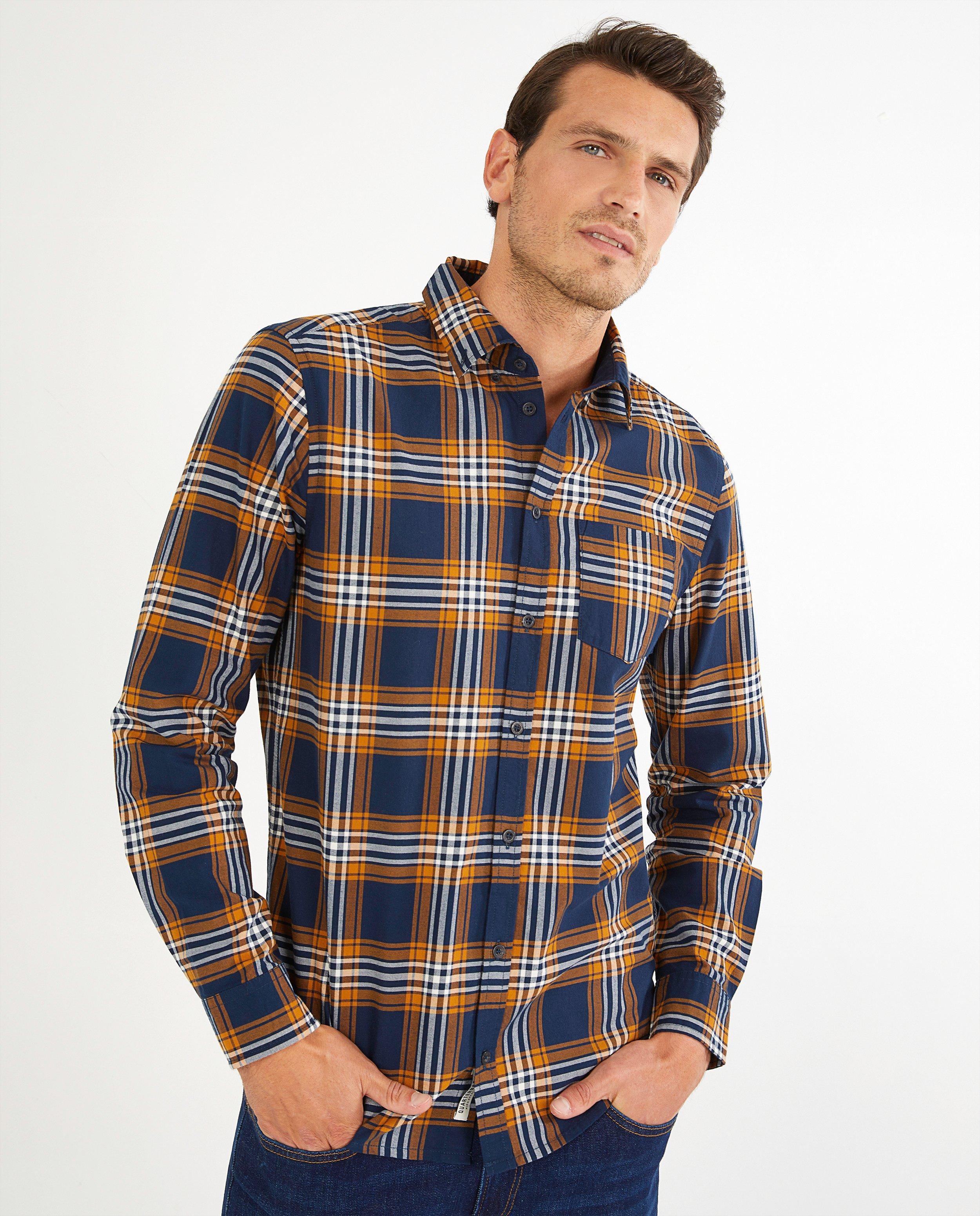 Chemises - Chemise bleue et orange à carreaux