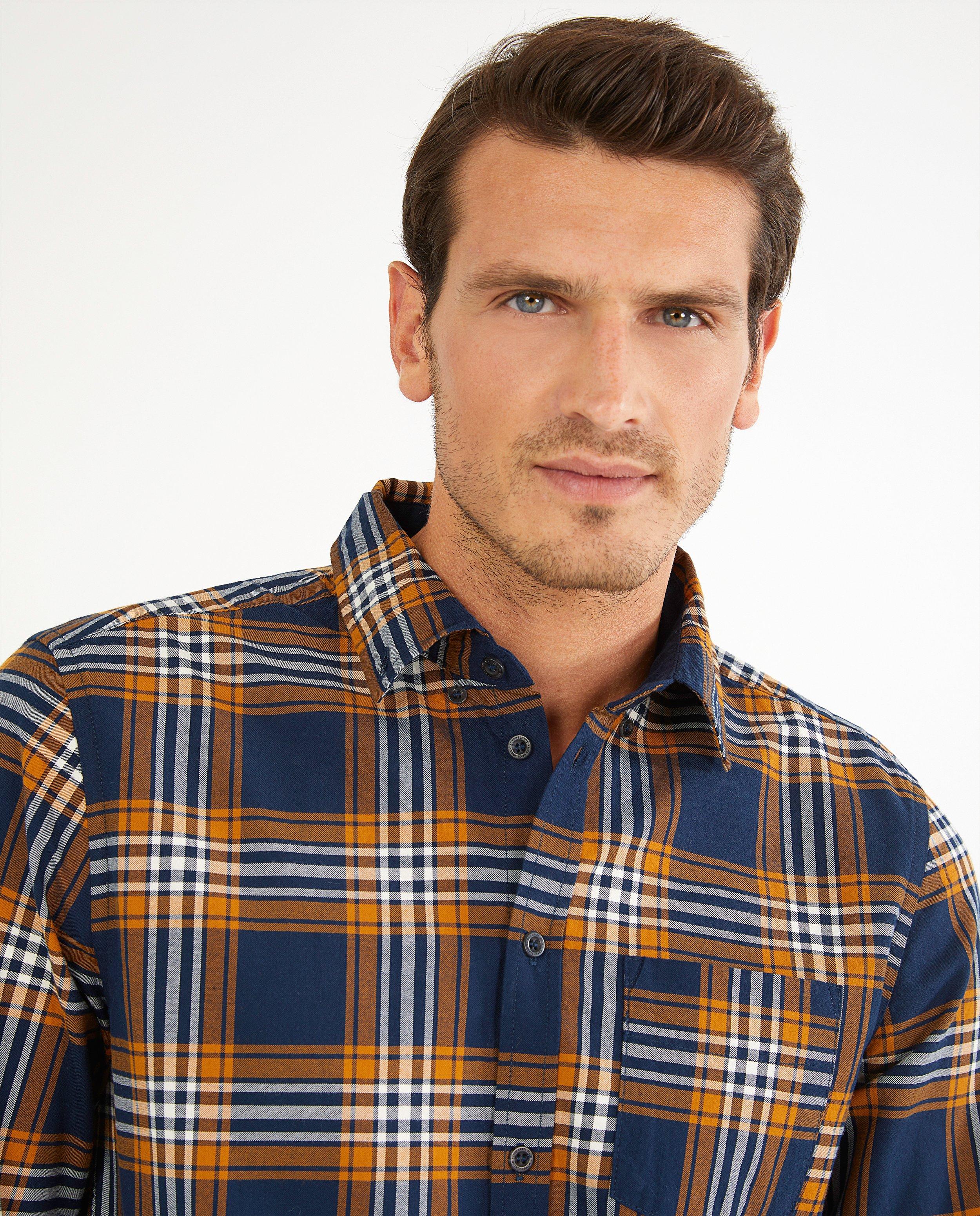 Chemises - Chemise bleue et orange à carreaux