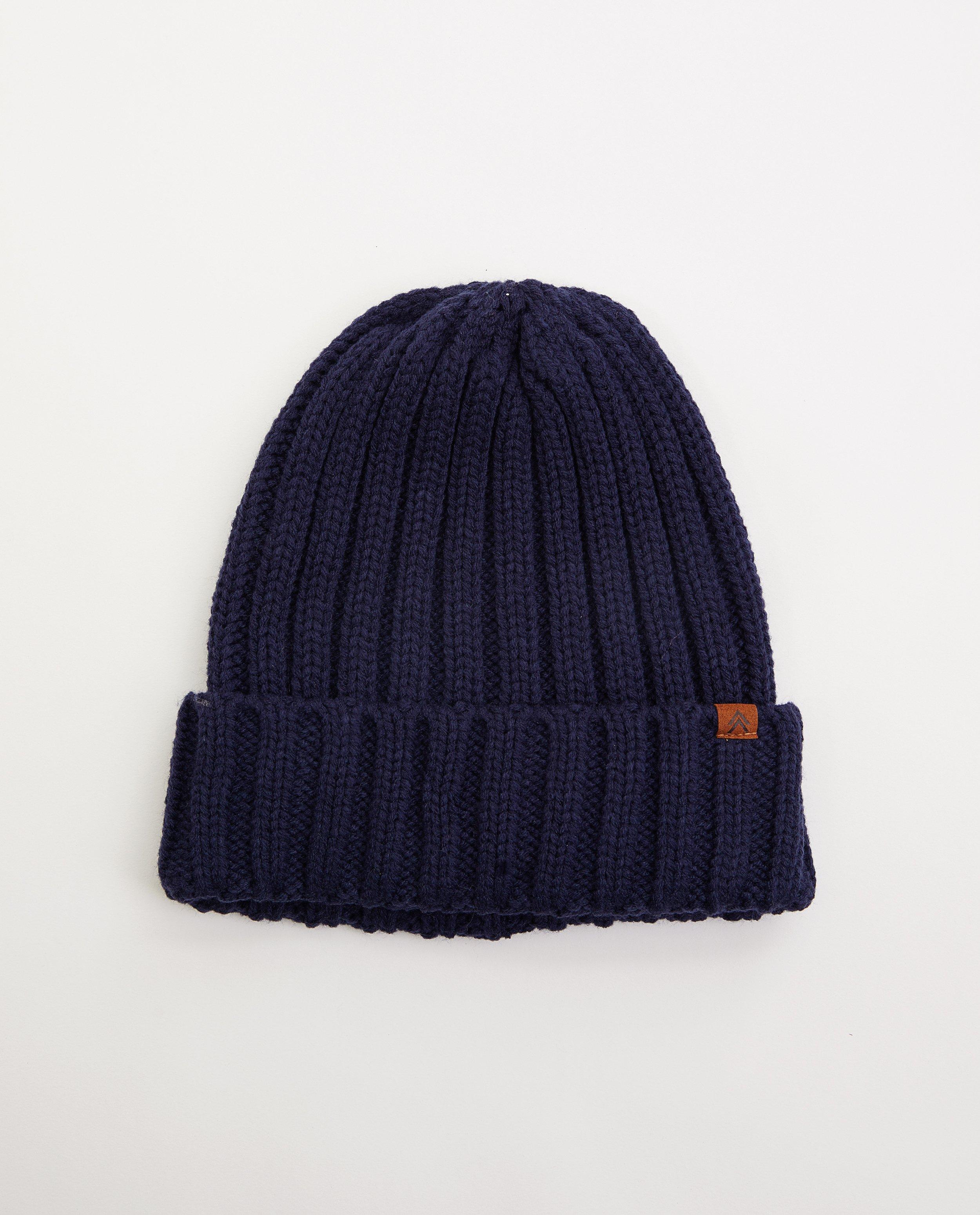 Bonnet bleu foncé à relief côtelé - tricot à grosses mailles - JBC
