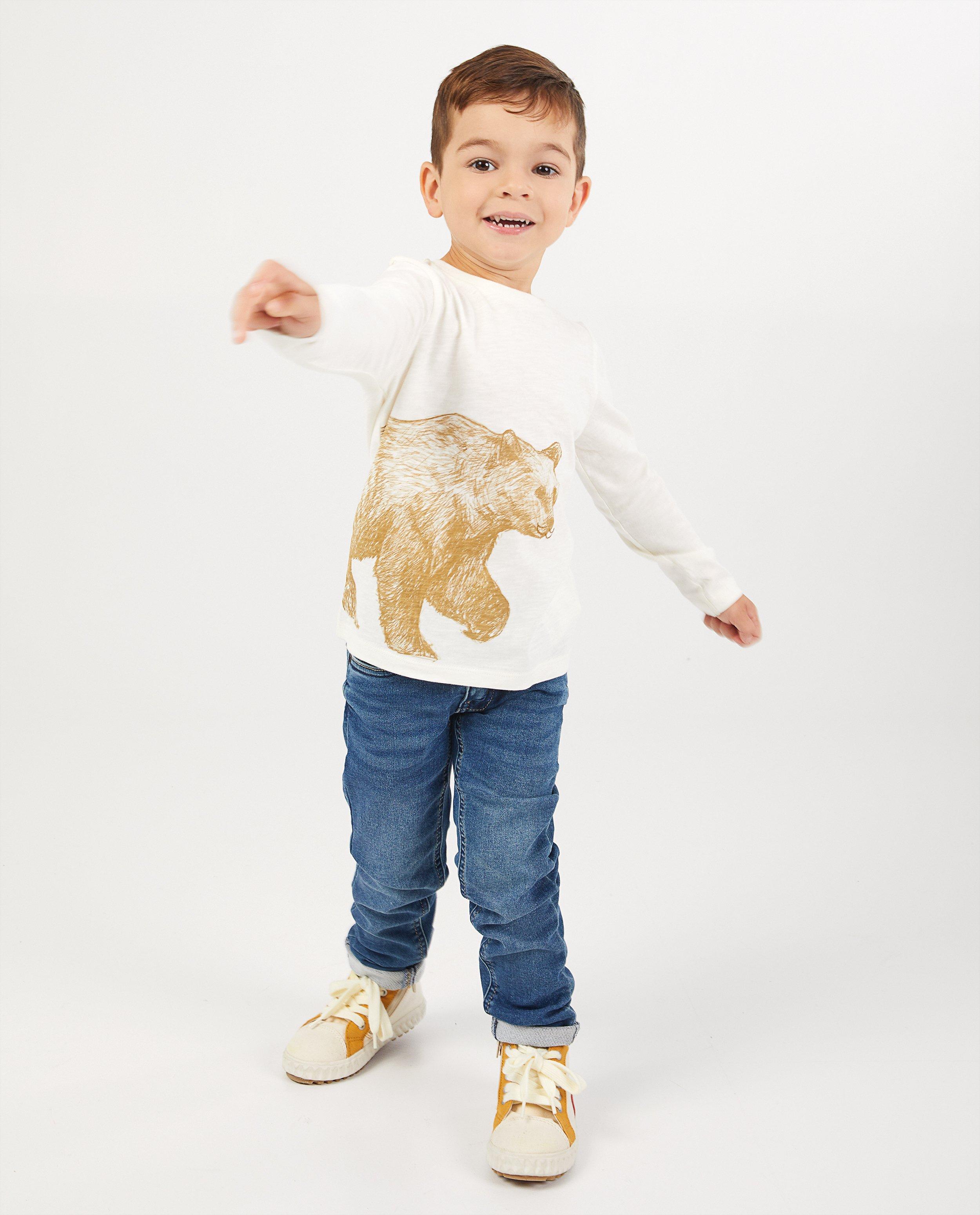 Ecru longsleeve met print - beer - met snor - Kidz Nation