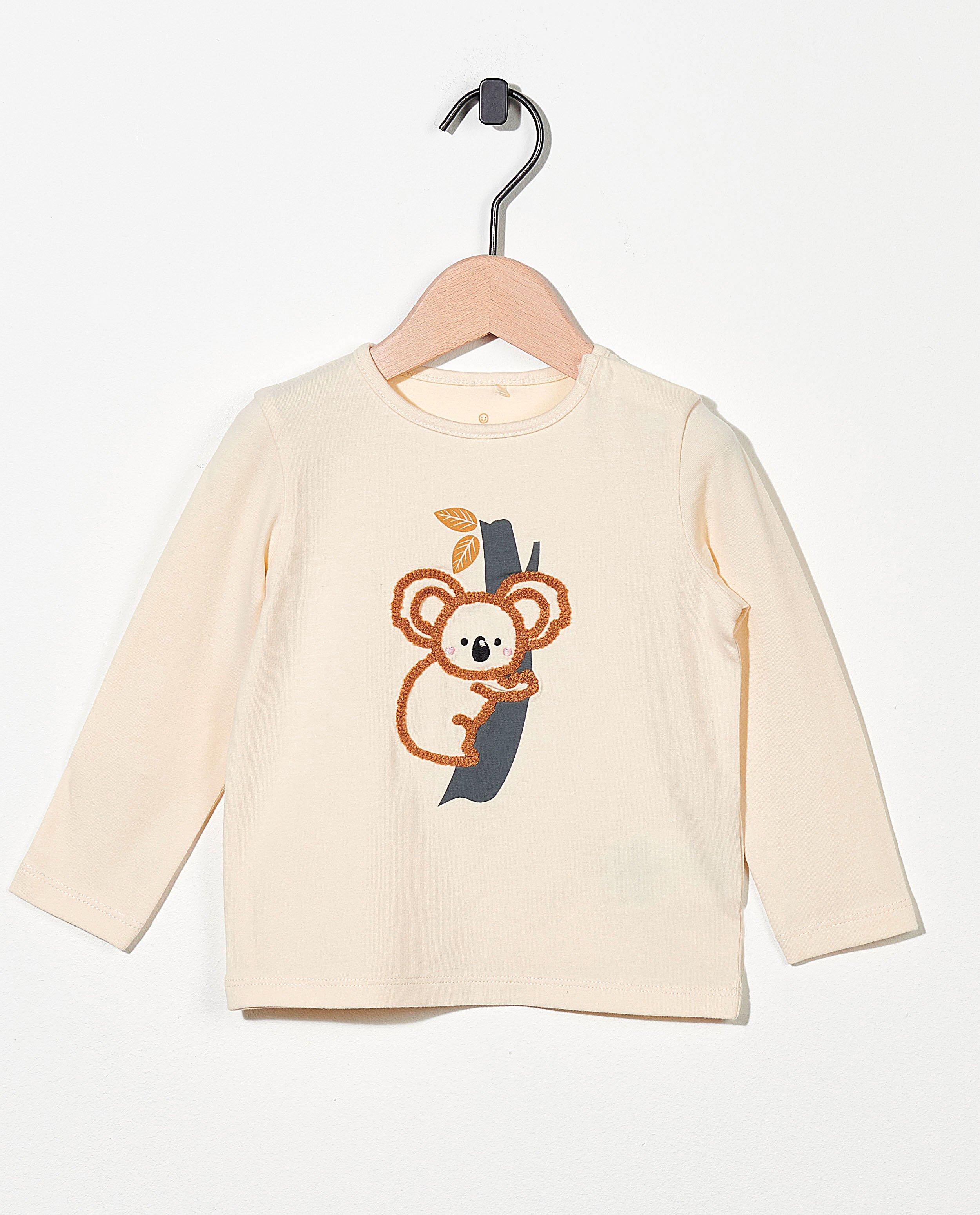 T-shirt beige à manches longues - koala - en coton bio - Cuddles and Smiles