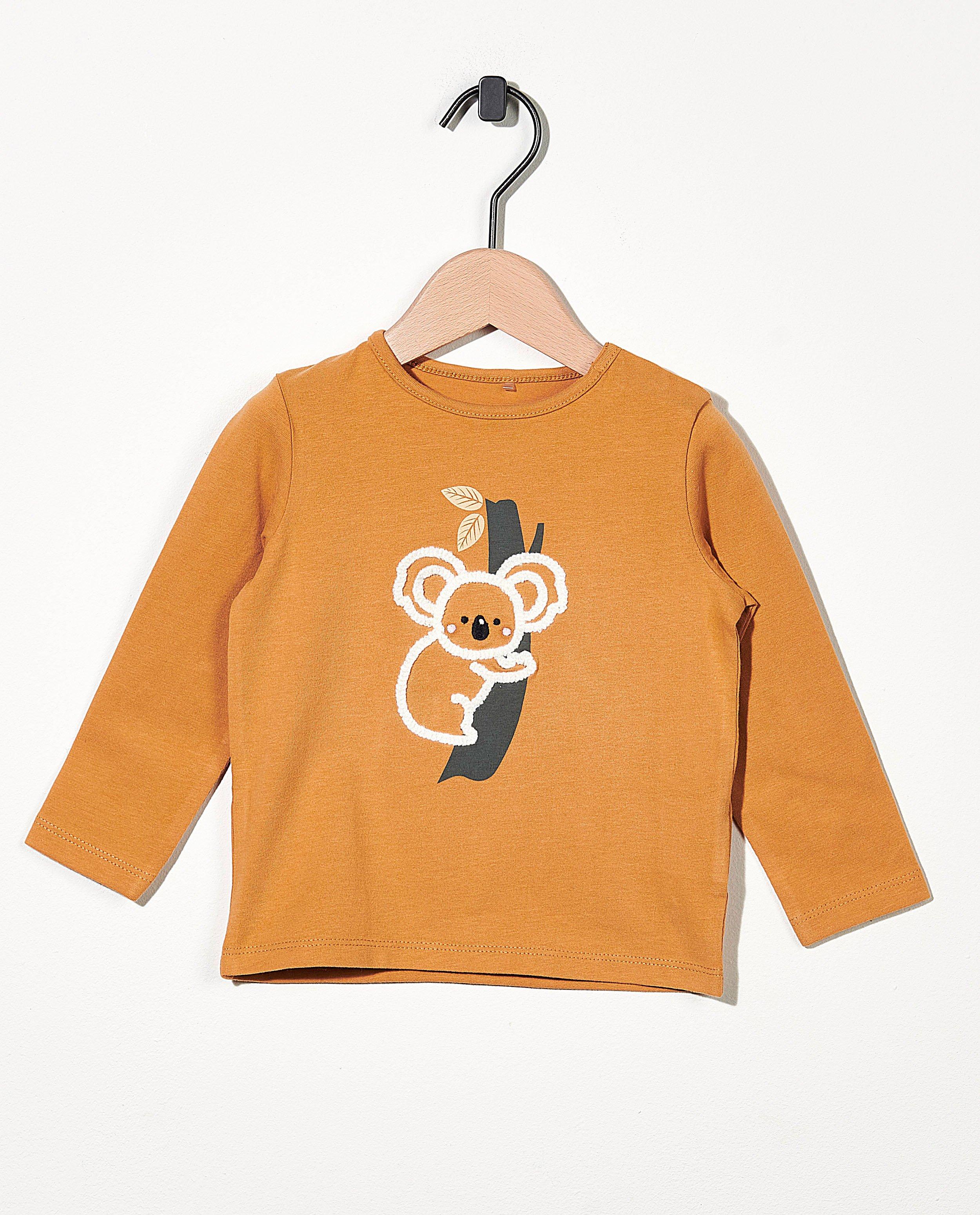 T-shirt beige à manches longues - koala - en coton bio - Cuddles and Smiles
