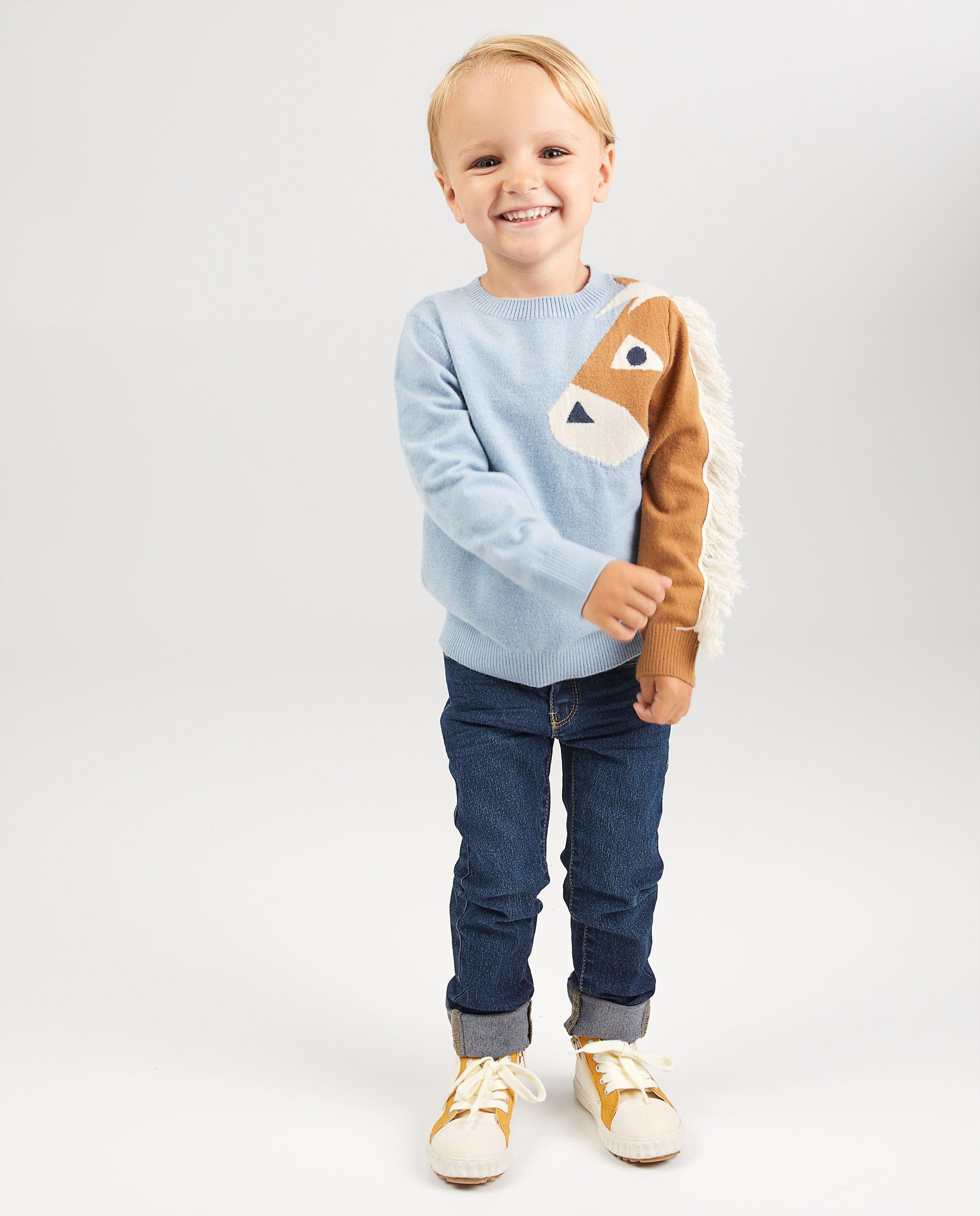 Blauwe trui met paard - speciale print - Kidz Nation
