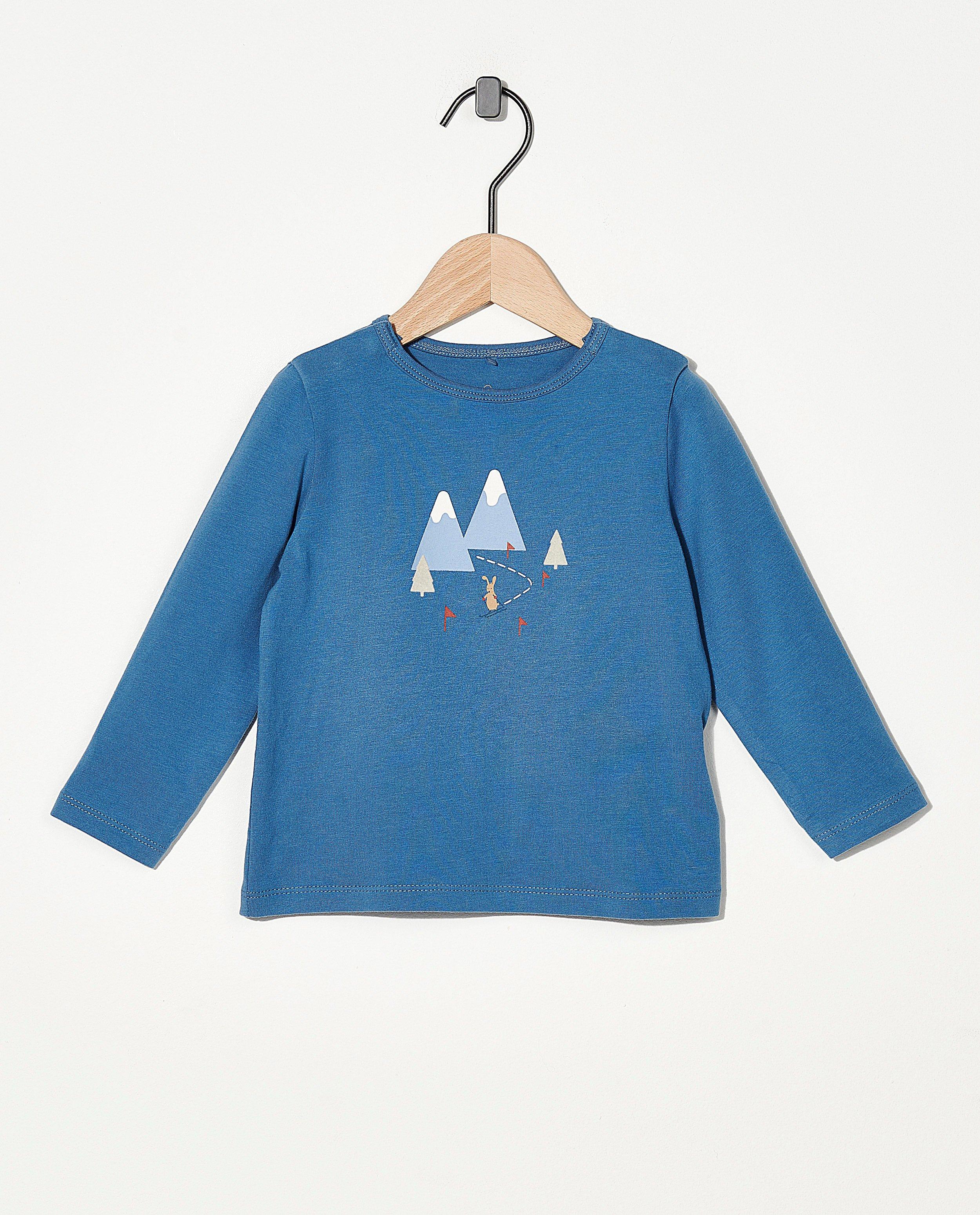Blauwe longsleeve met print - speciale print - Newborn 50-68