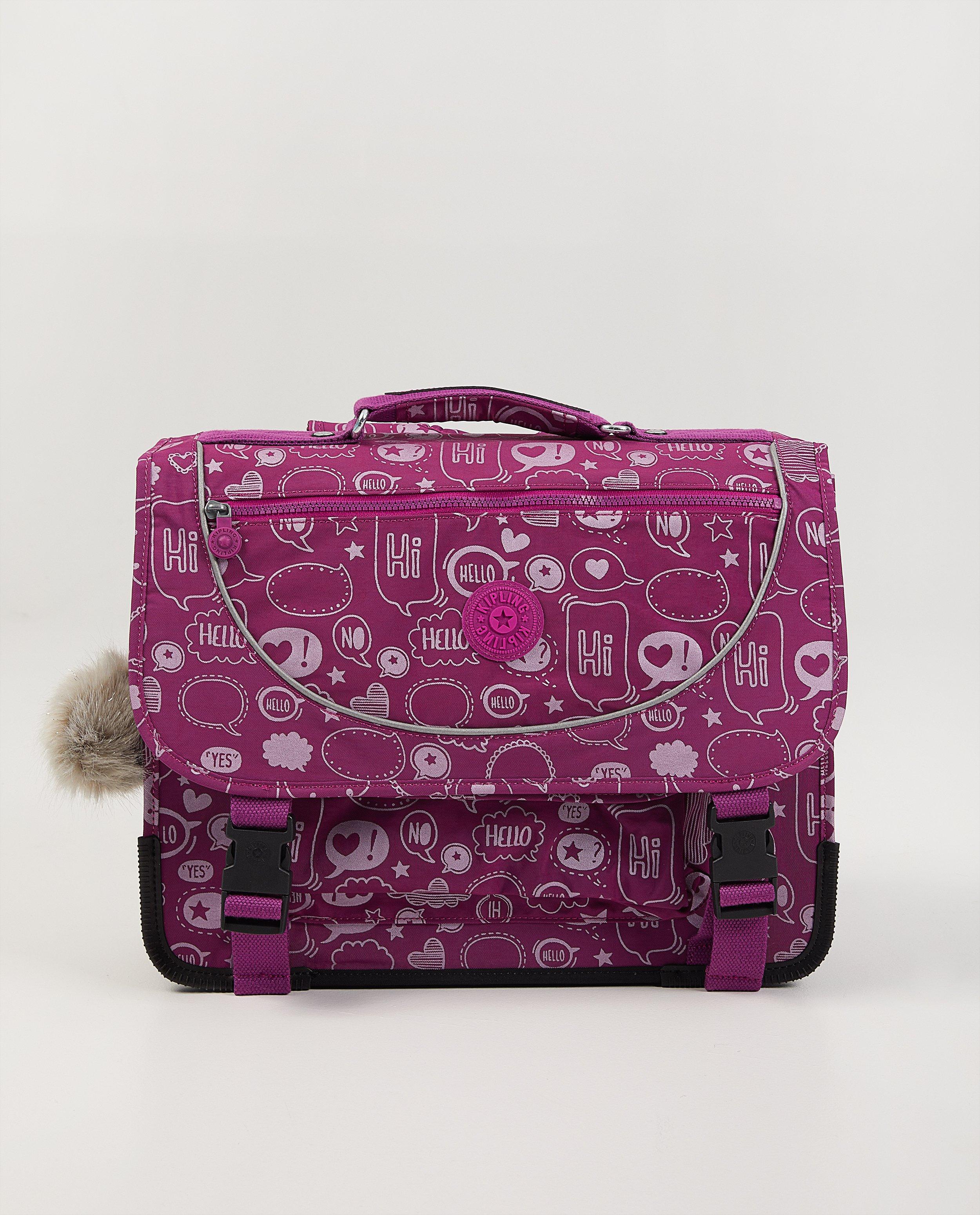 Paarse schooltas met print Kipling - en fluo regenhoes - kipl