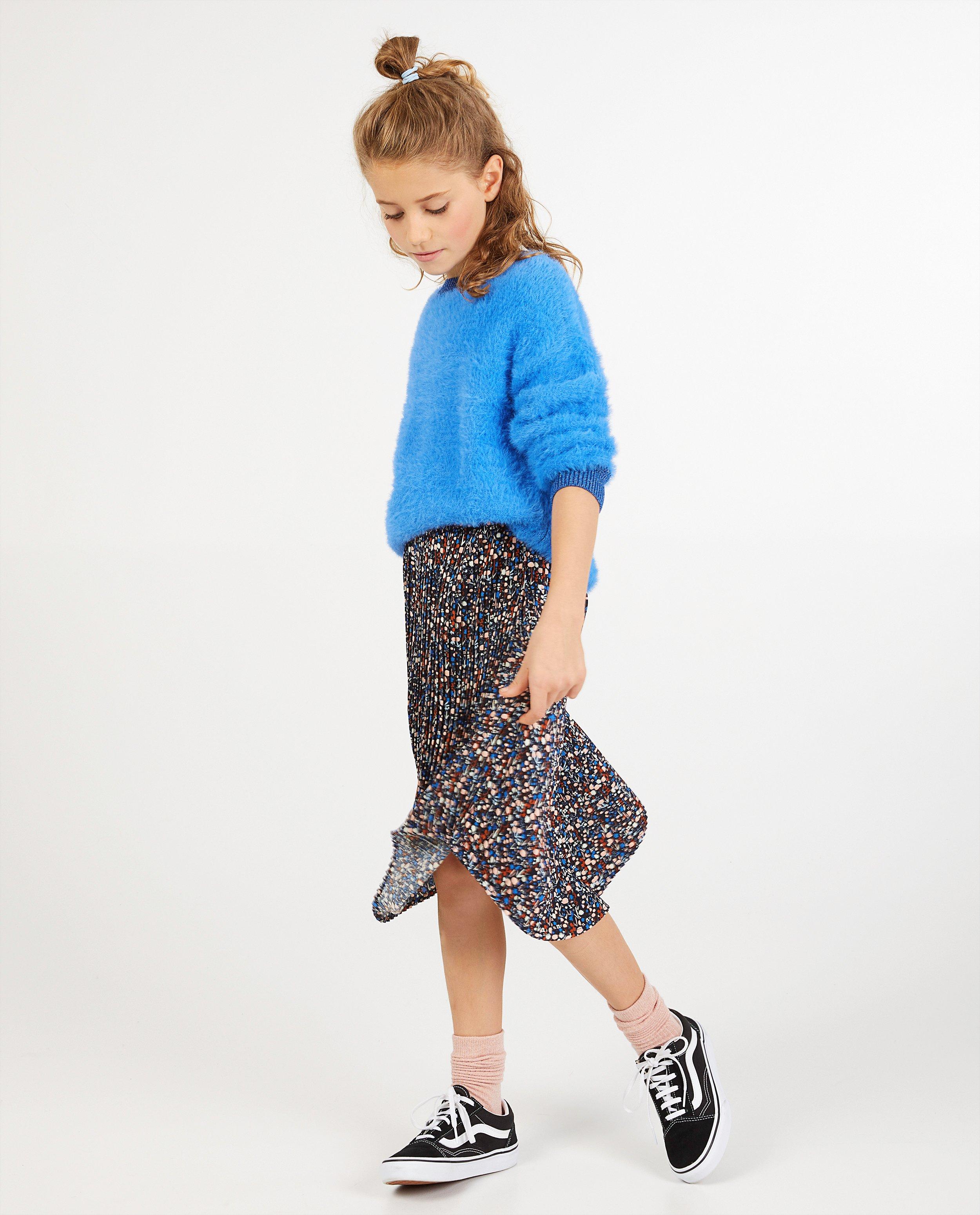 Donkerblauwe rok met print - en plissé - Fish & Chips
