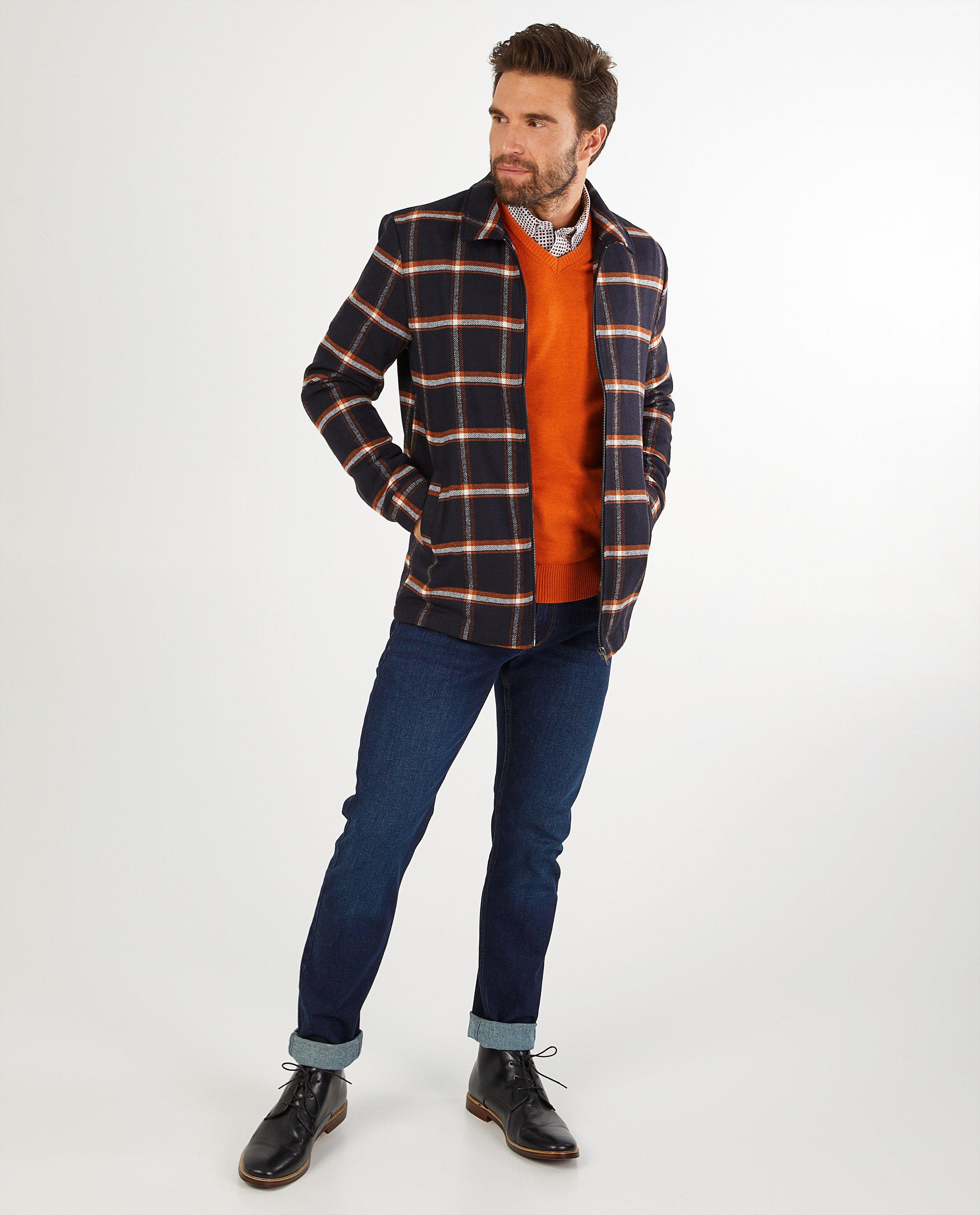 Gilet bleu foncé à carreaux - fermeture à glissière - Quarterback