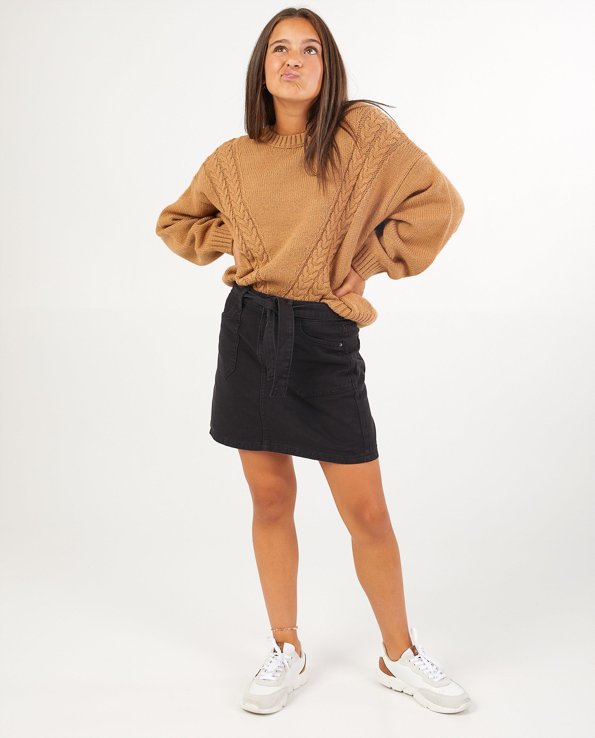 Zwart rokje van denim - met koordlint - Groggy